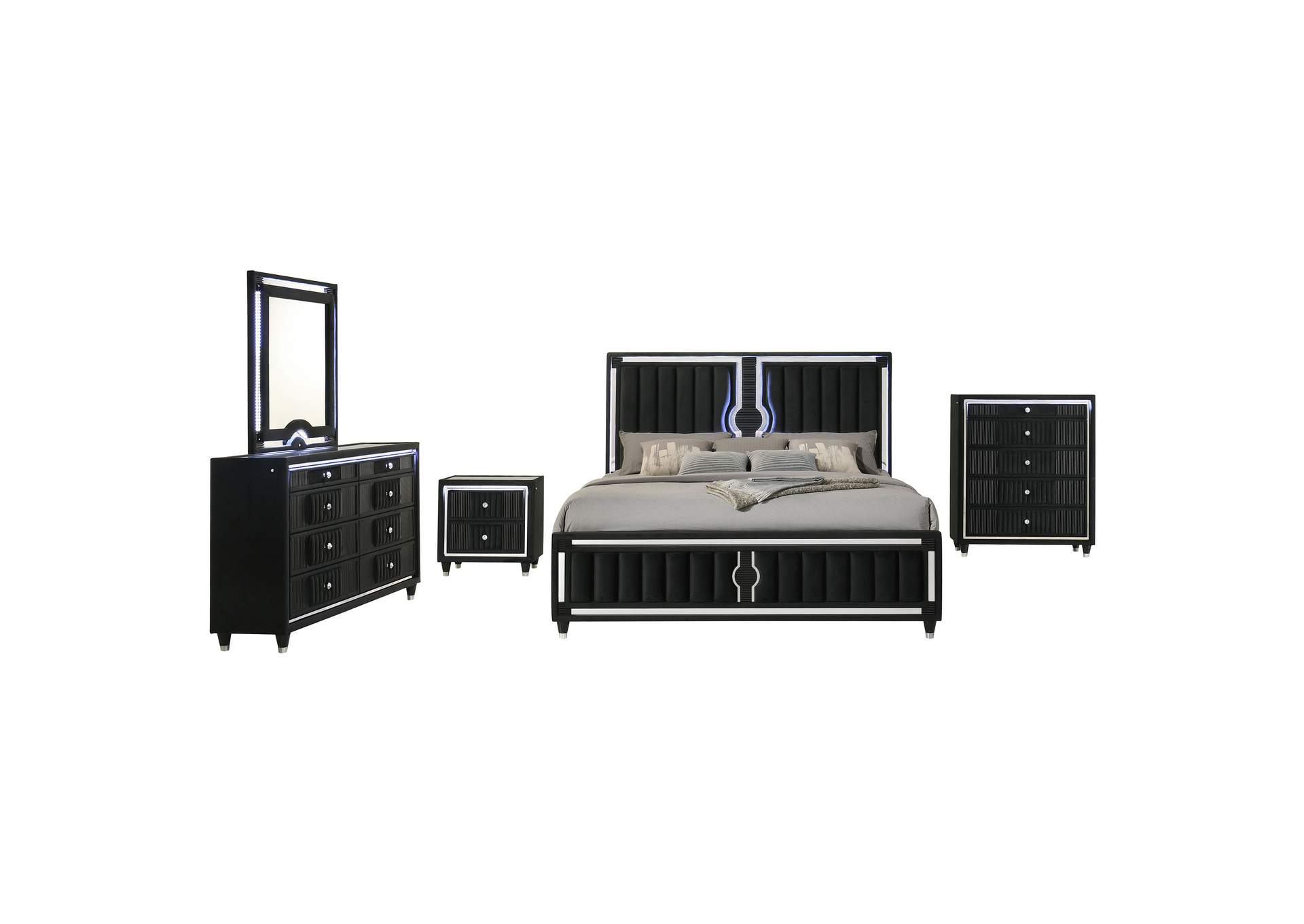Ravenne 5-piece Velvet Upholstered California King LED Bedroom Set Black image 21