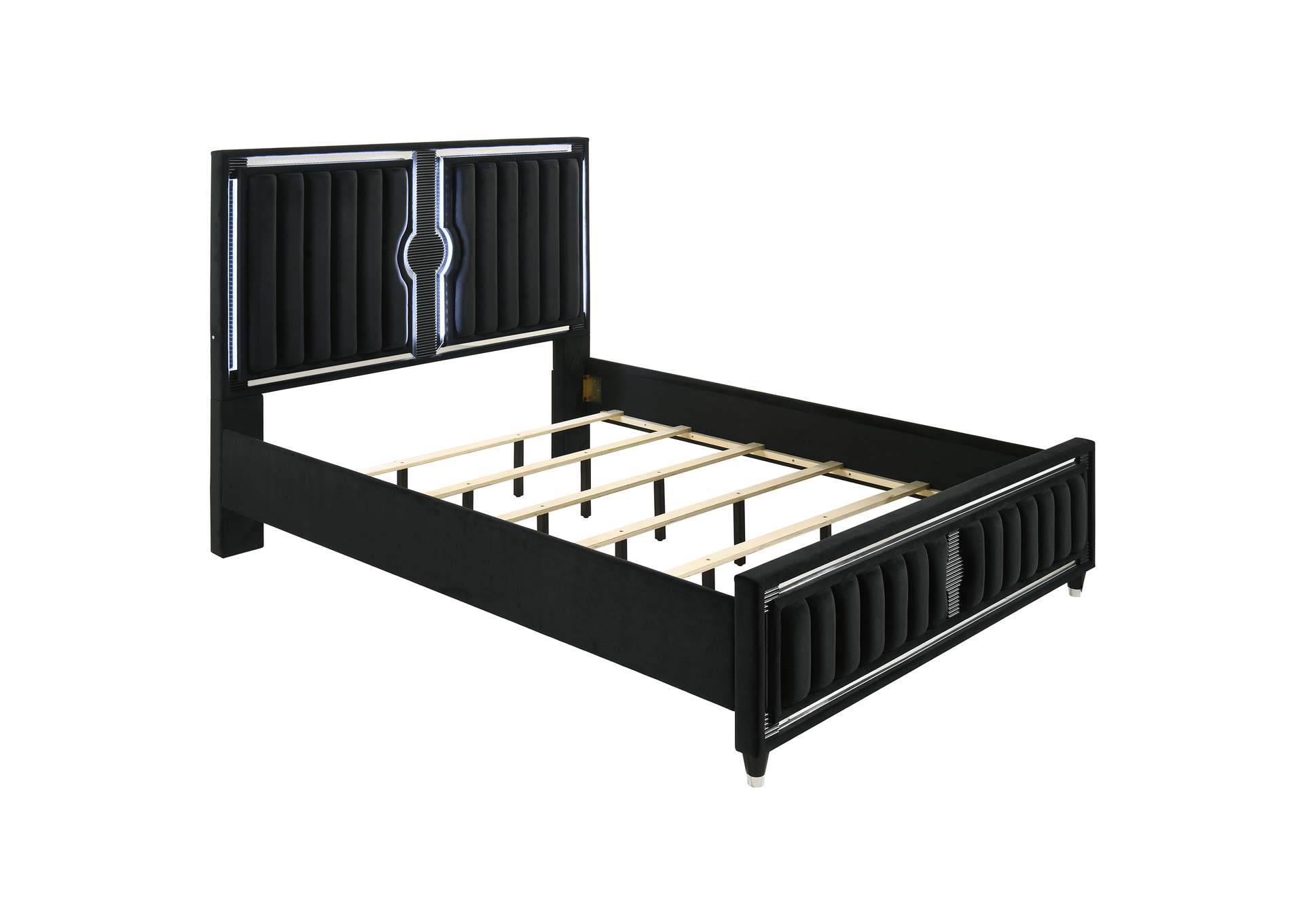 Ravenne Velvet Upholstered California King LED Panel Bed Black image 1