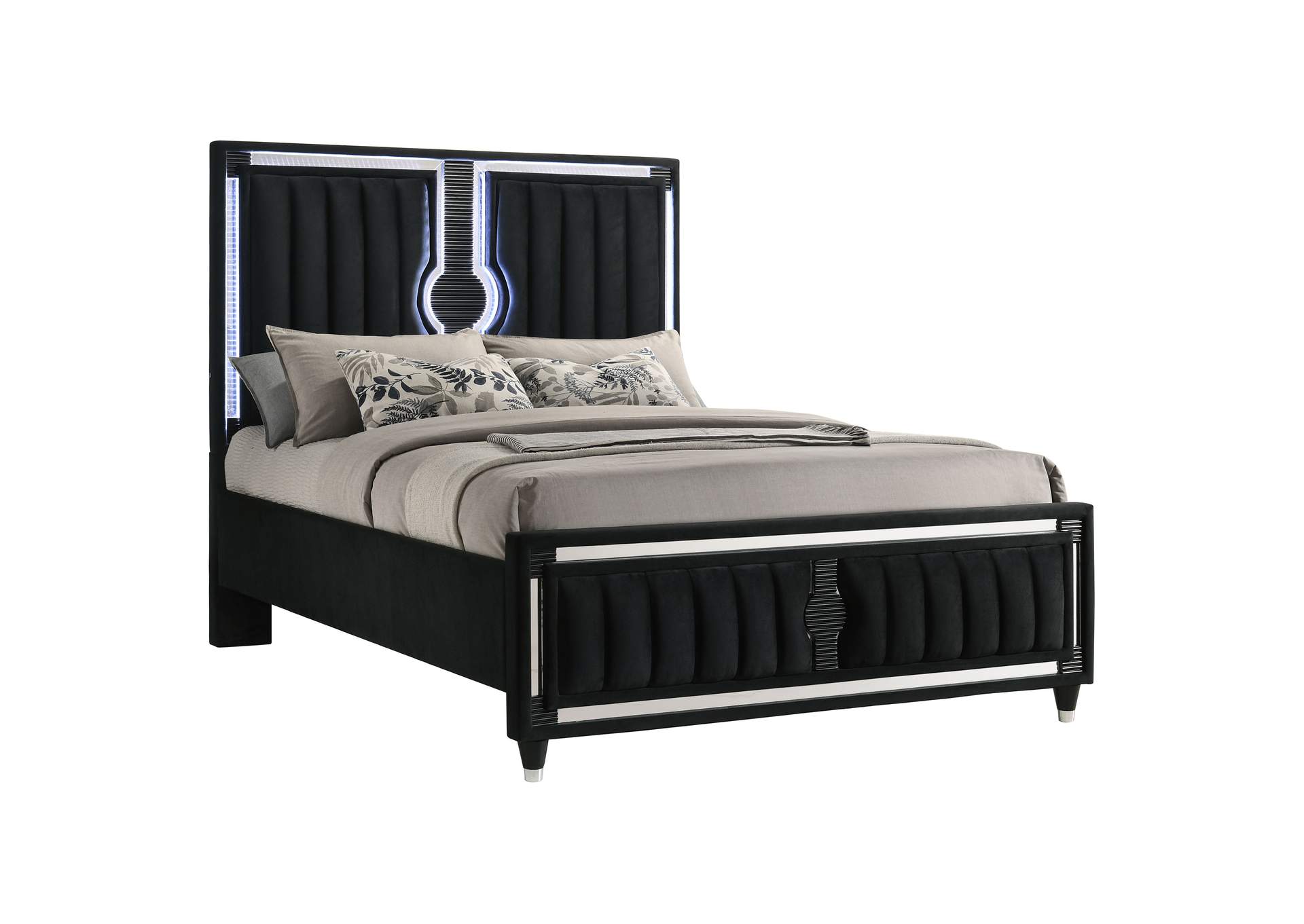 Ravenne Velvet Upholstered Queen LED Panel Bed Black image 4