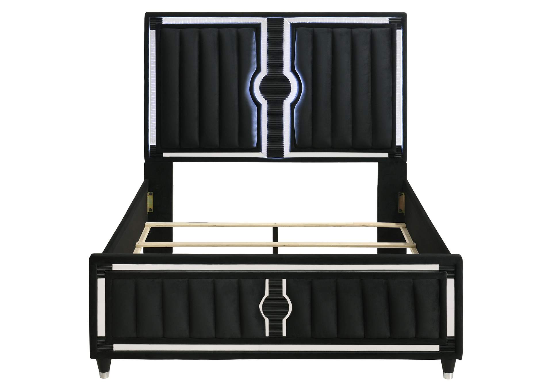 Ravenne Velvet Upholstered Queen LED Panel Bed Black image 5