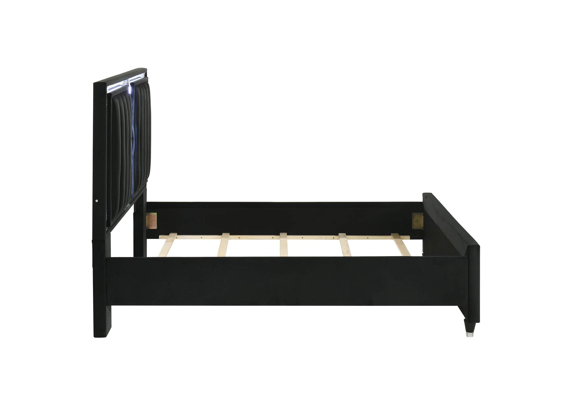 Ravenne Velvet Upholstered Queen LED Panel Bed Black image 7