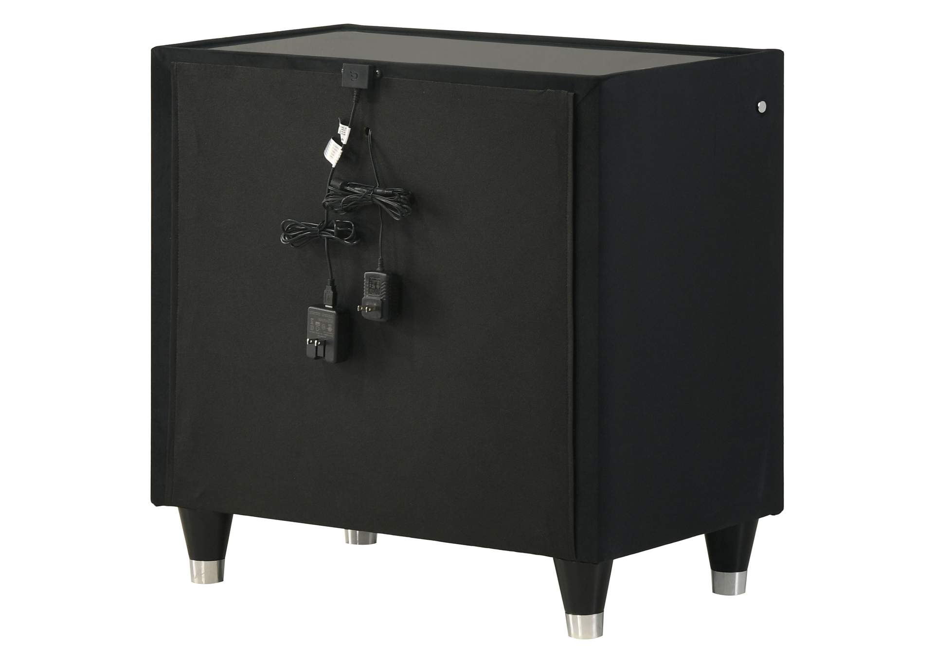 Ravenne 2-drawer Velvet Upholstered LED Nightstand with USB Black image 9