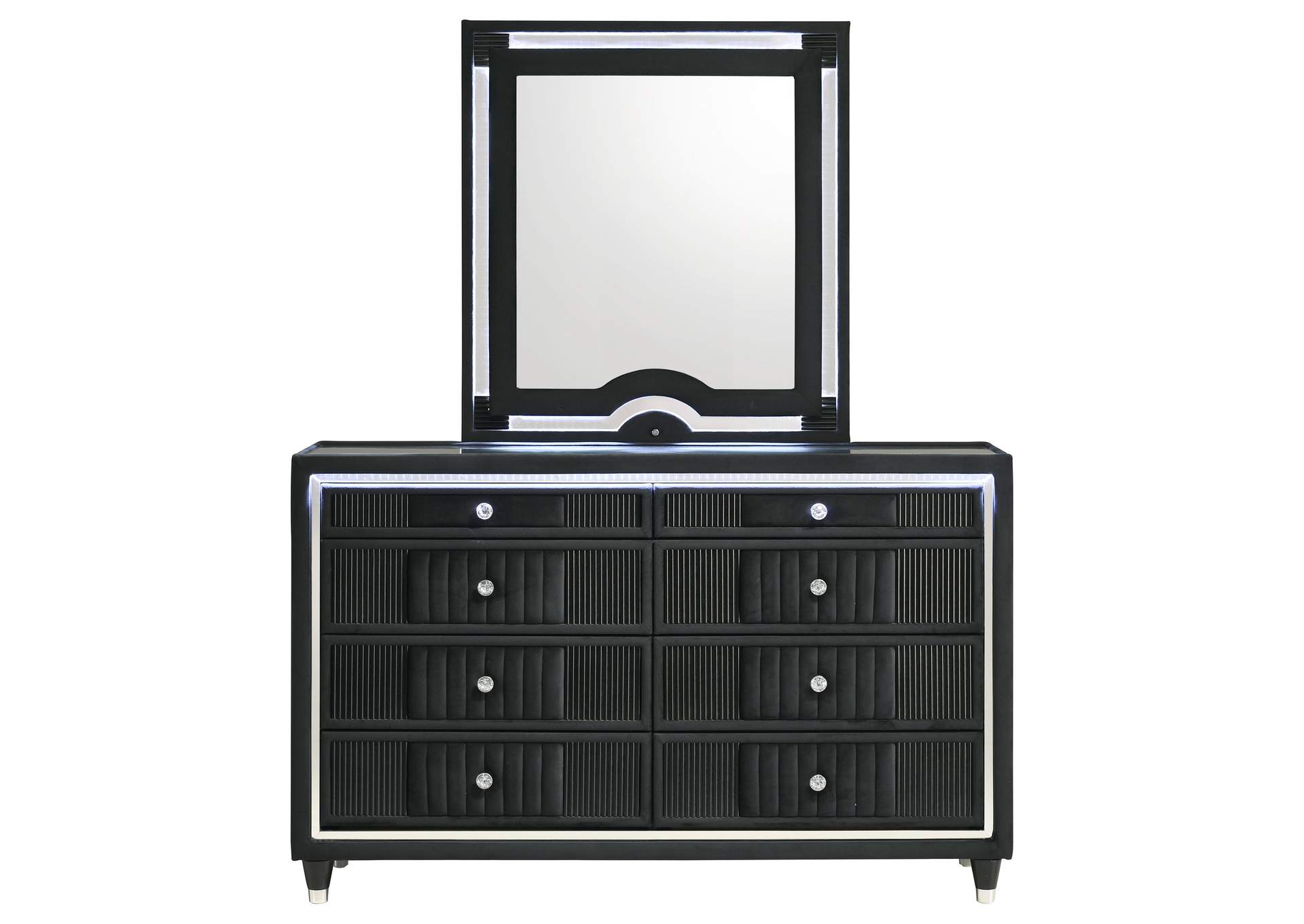 Ravenne 8-drawer Velvet Upholstered LED Dresser and Mirror Black image 4