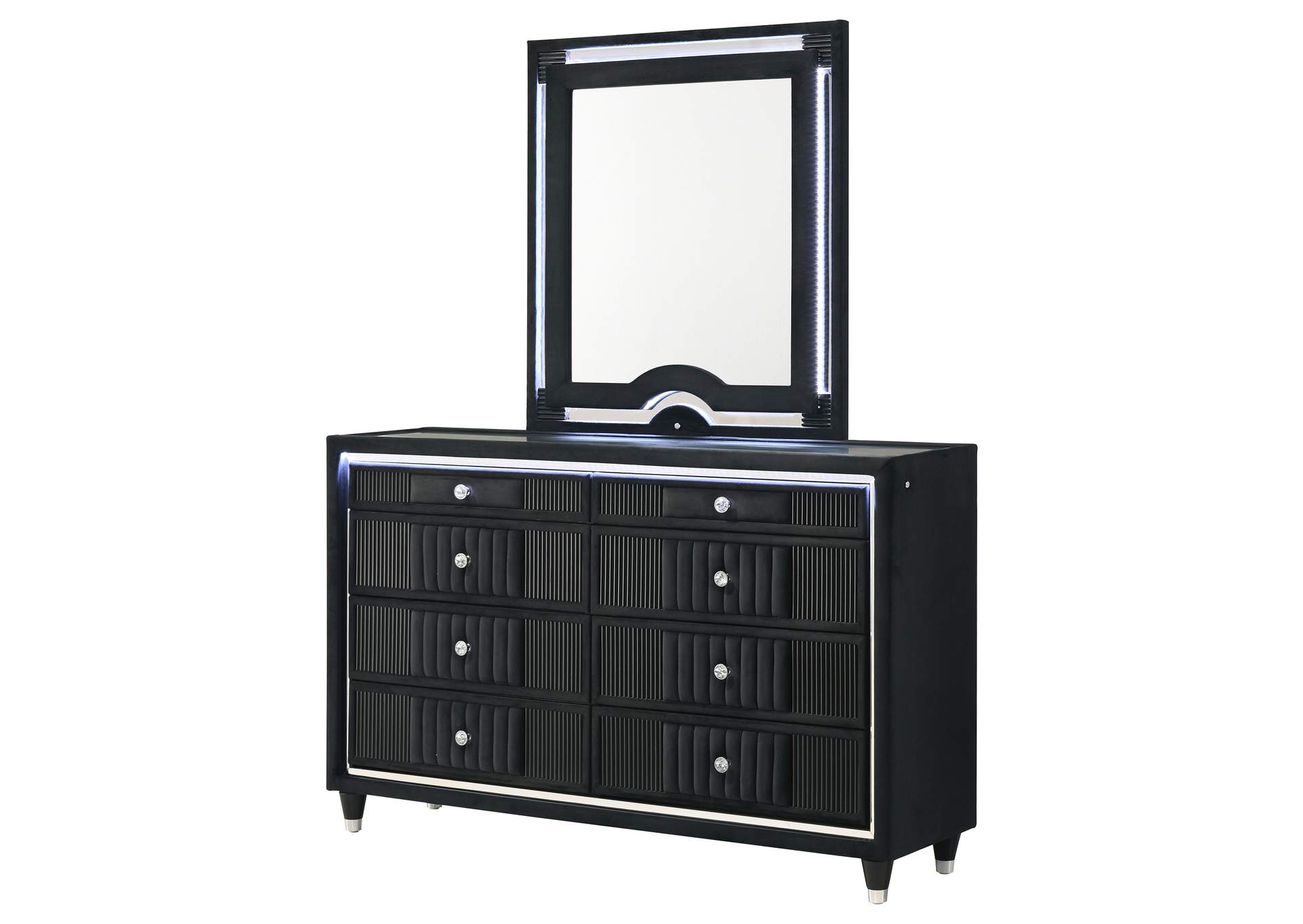 Ravenne 8-drawer Velvet Upholstered LED Dresser and Mirror Black image 5
