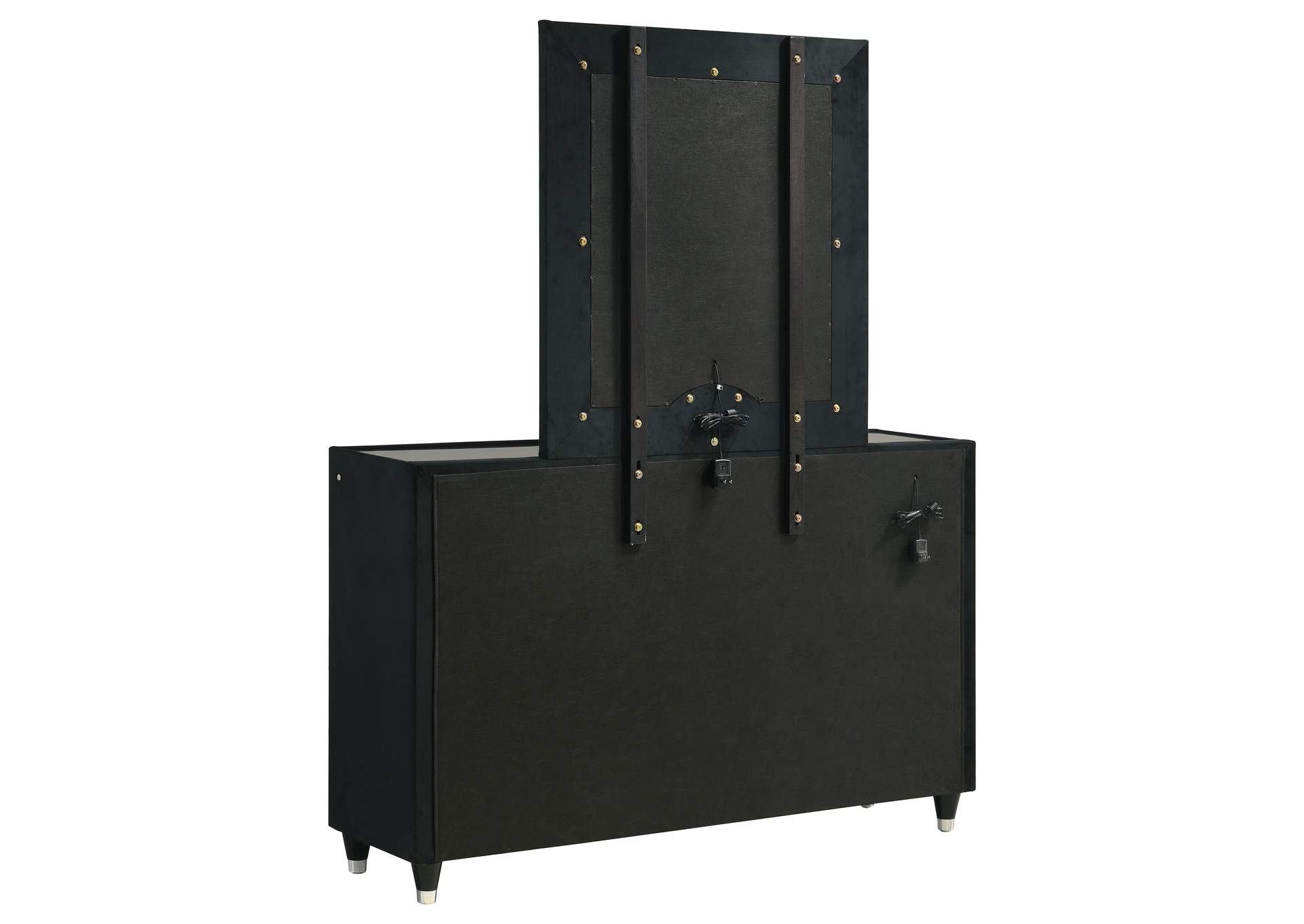 Ravenne 8-drawer Velvet Upholstered LED Dresser and Mirror Black image 7