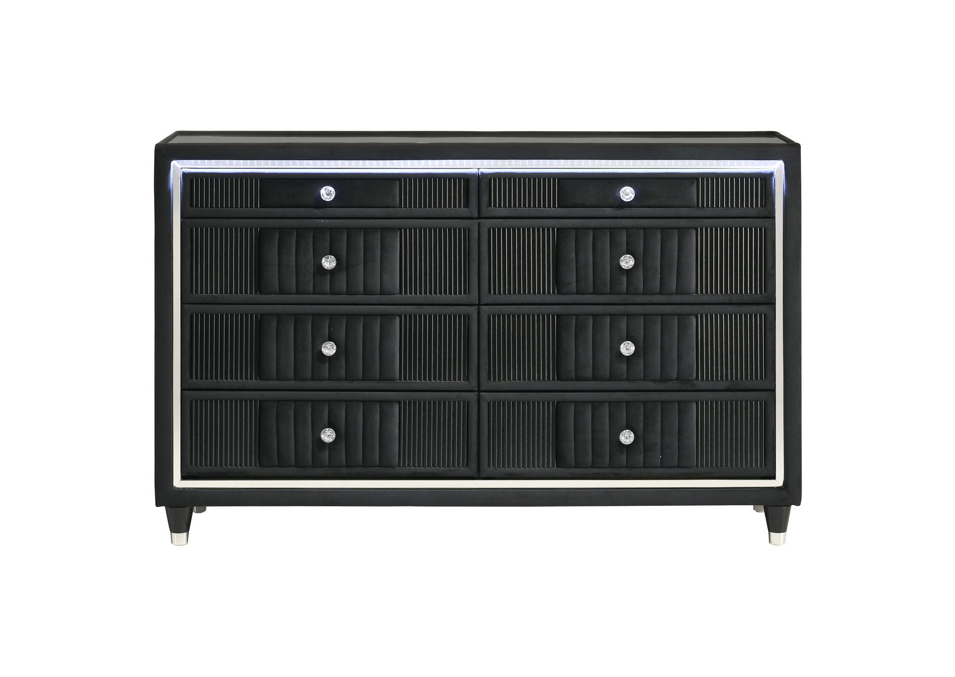 Ravenne 8-drawer Velvet Upholstered LED Dresser Cabinet Black image 4