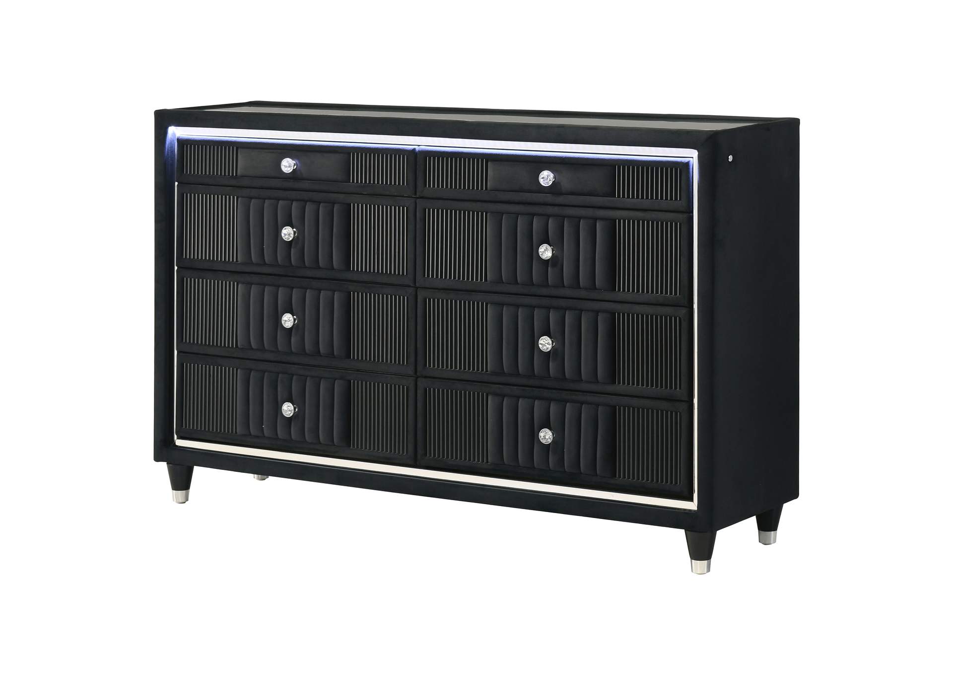 Ravenne 8-drawer Velvet Upholstered LED Dresser Cabinet Black image 5