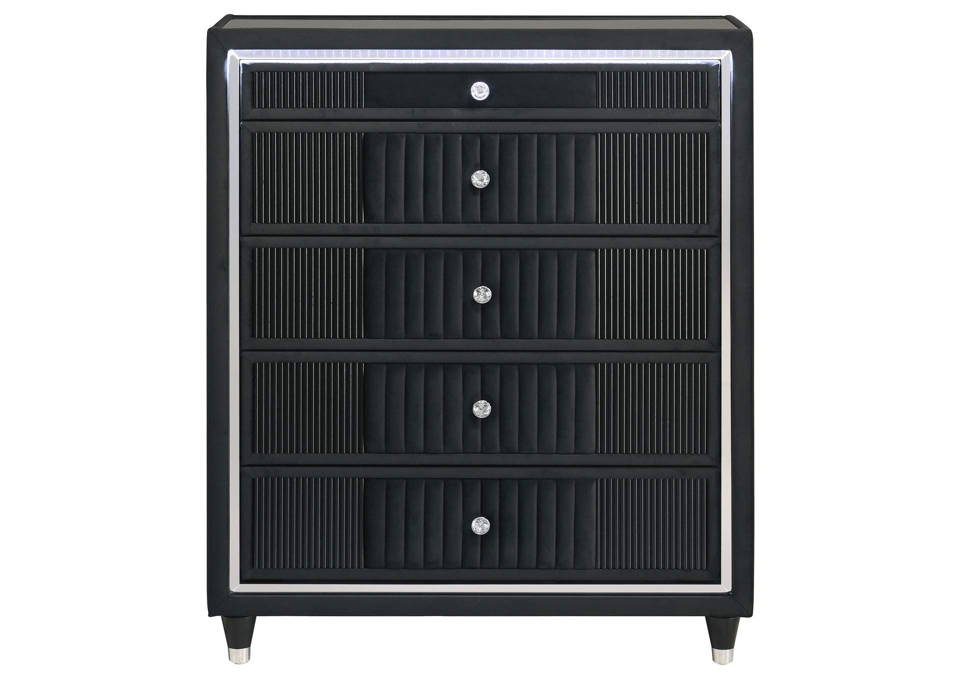 Ravenne 5-drawer Velvet Upholstered LED Chest of Drawers Black image 4