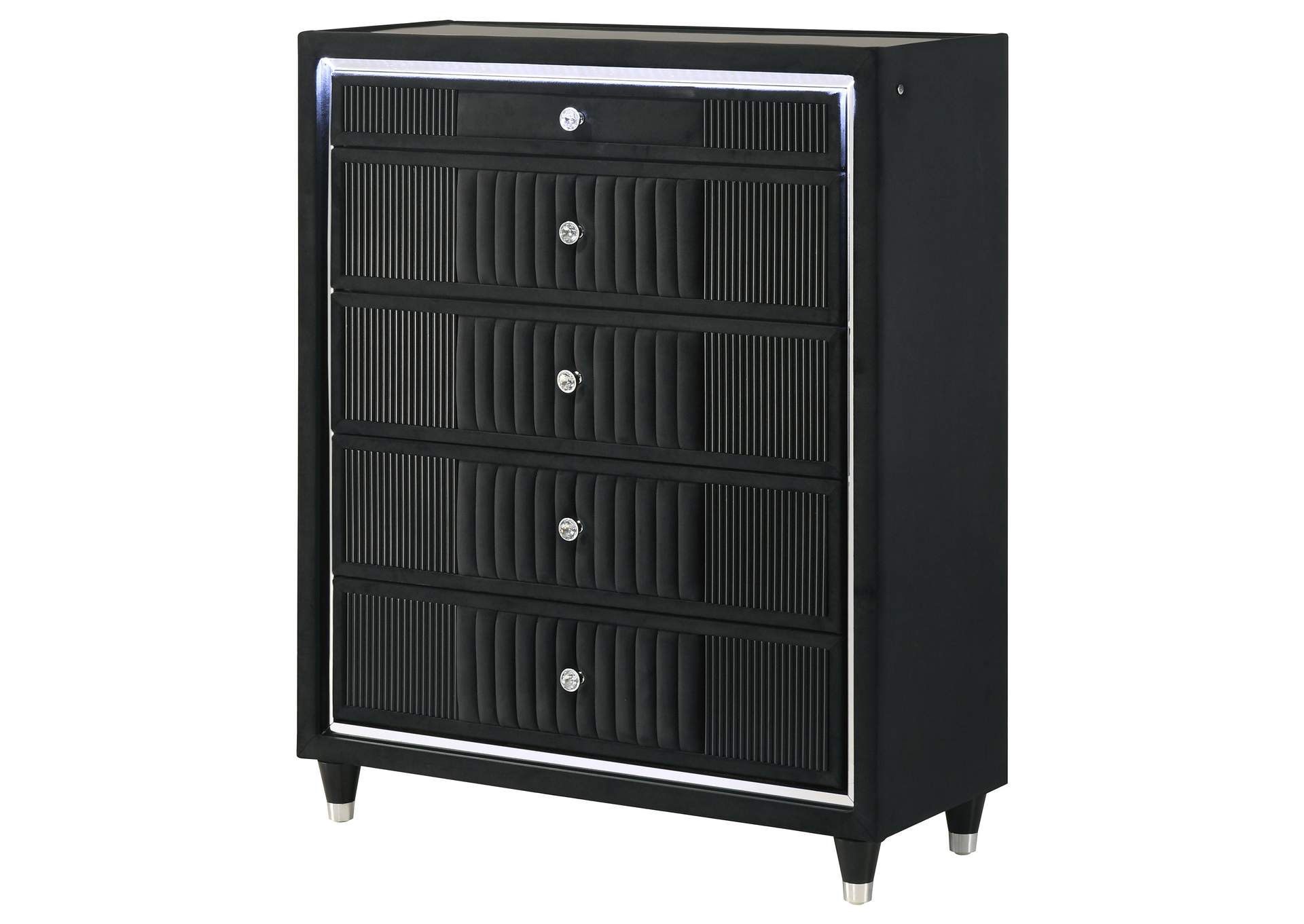 Ravenne 5-drawer Velvet Upholstered LED Chest of Drawers Black image 5
