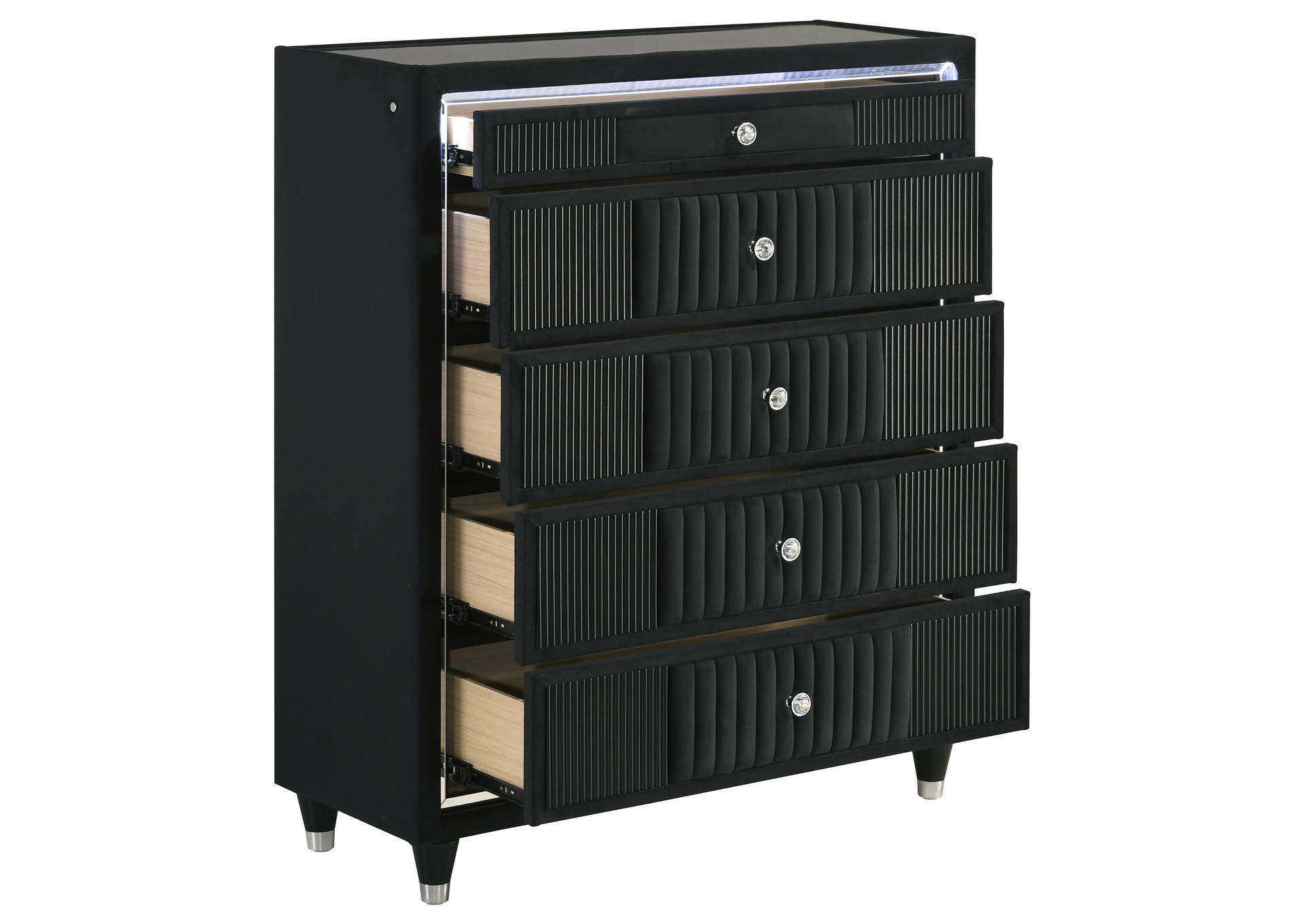 Ravenne 5-drawer Velvet Upholstered LED Chest of Drawers Black image 11