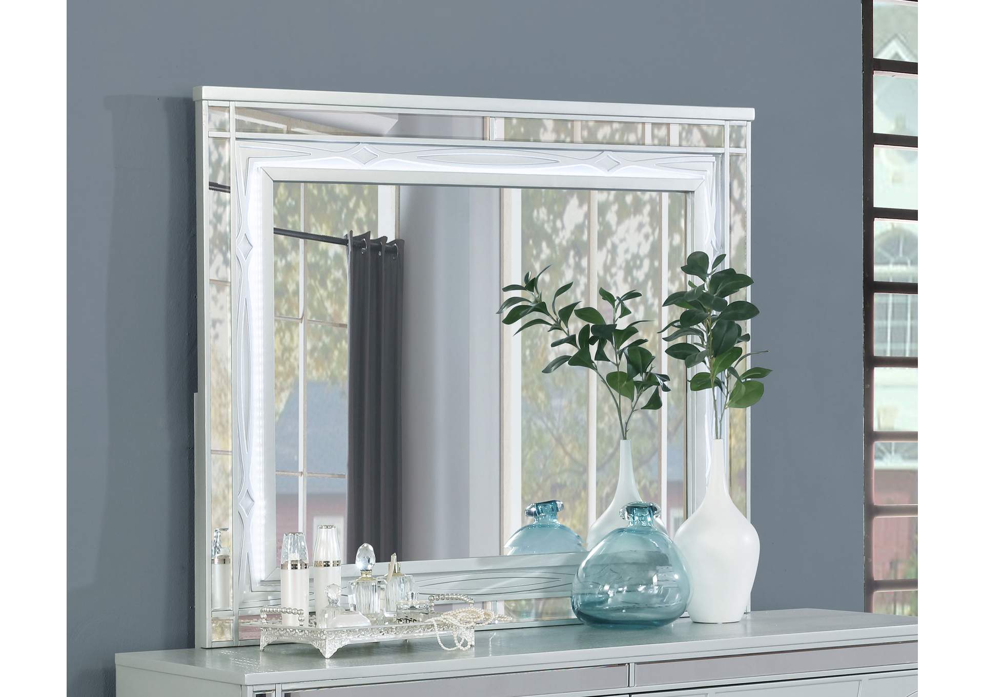Gunnison Dresser Mirror with LED Lighting Silver Metallic