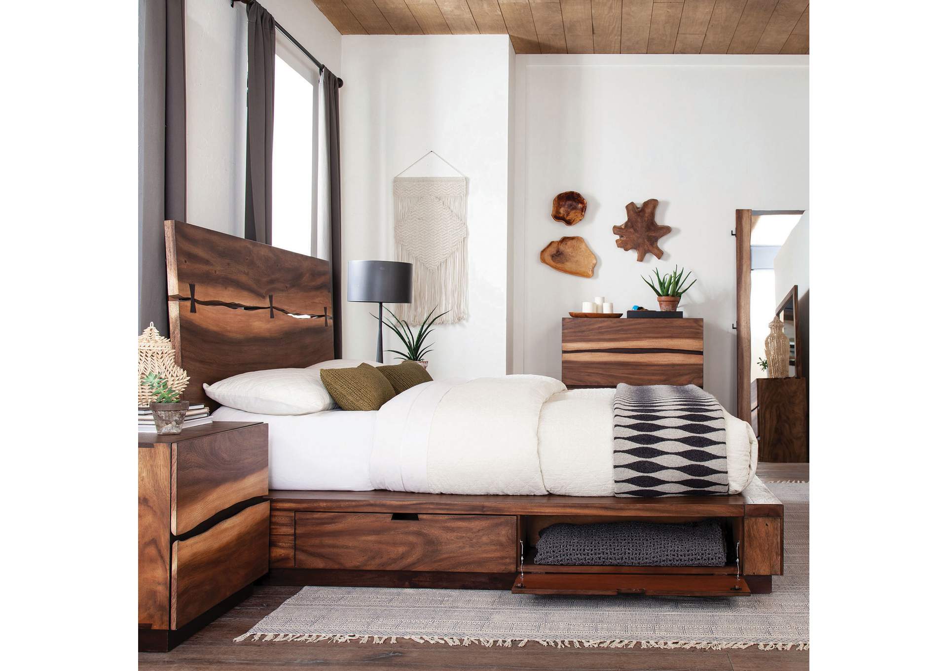 Winslow Wood Eastern King Storage Panel Bed Smokey Walnut