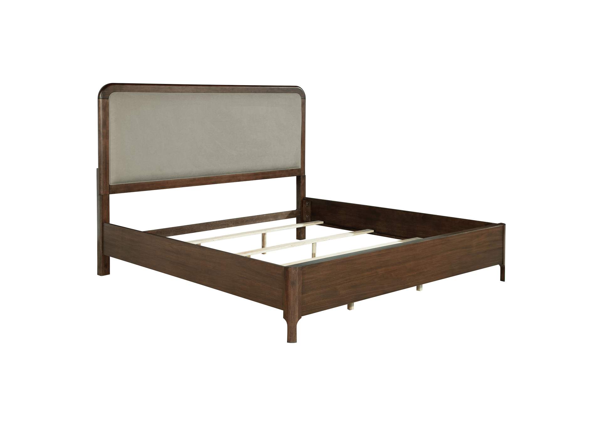 Maderia 57-inch Upholstered Eastern King Panel Bed Walnut