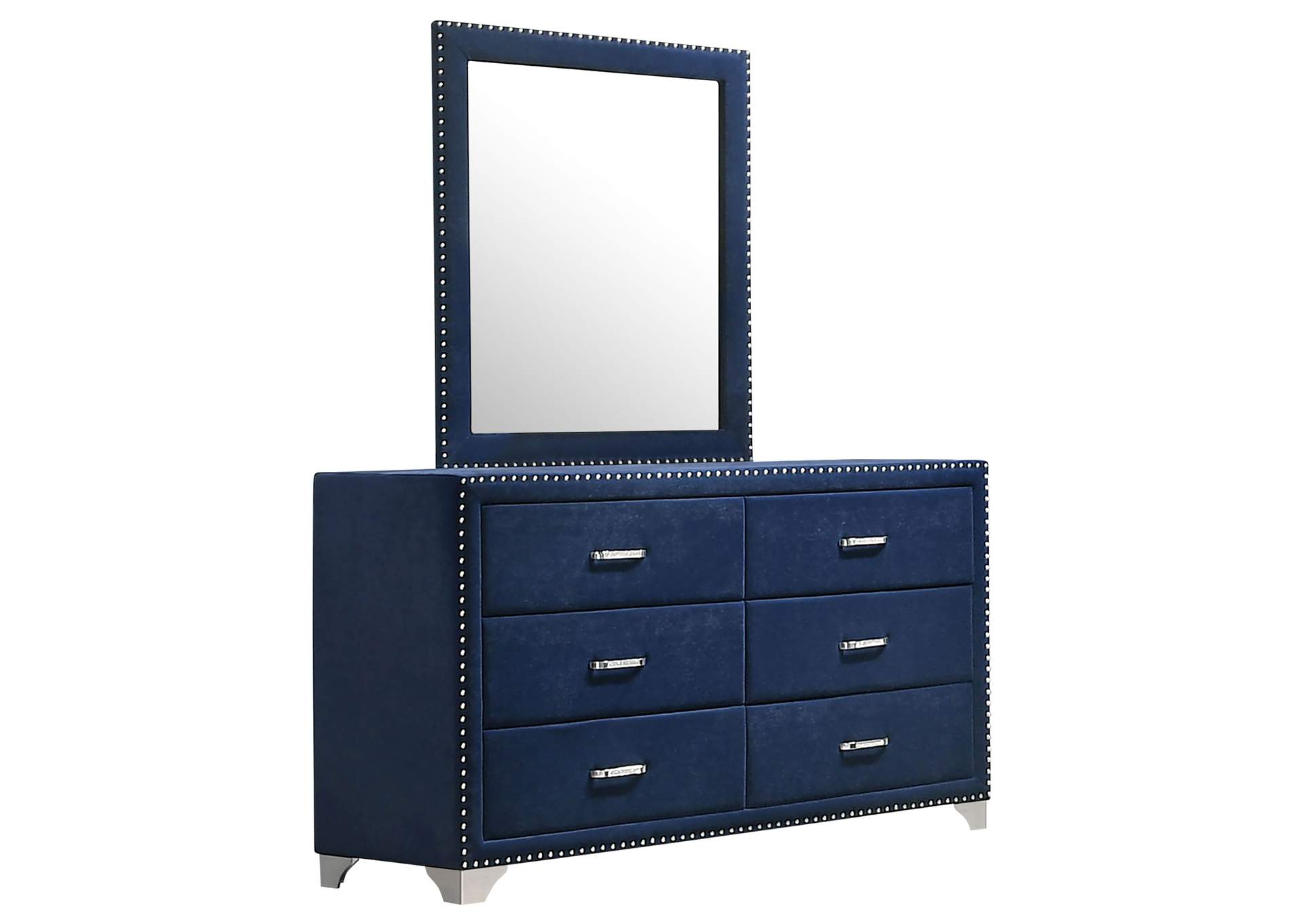 Melody 6-drawer Upholstered Dresser with Mirror Pacific Blue