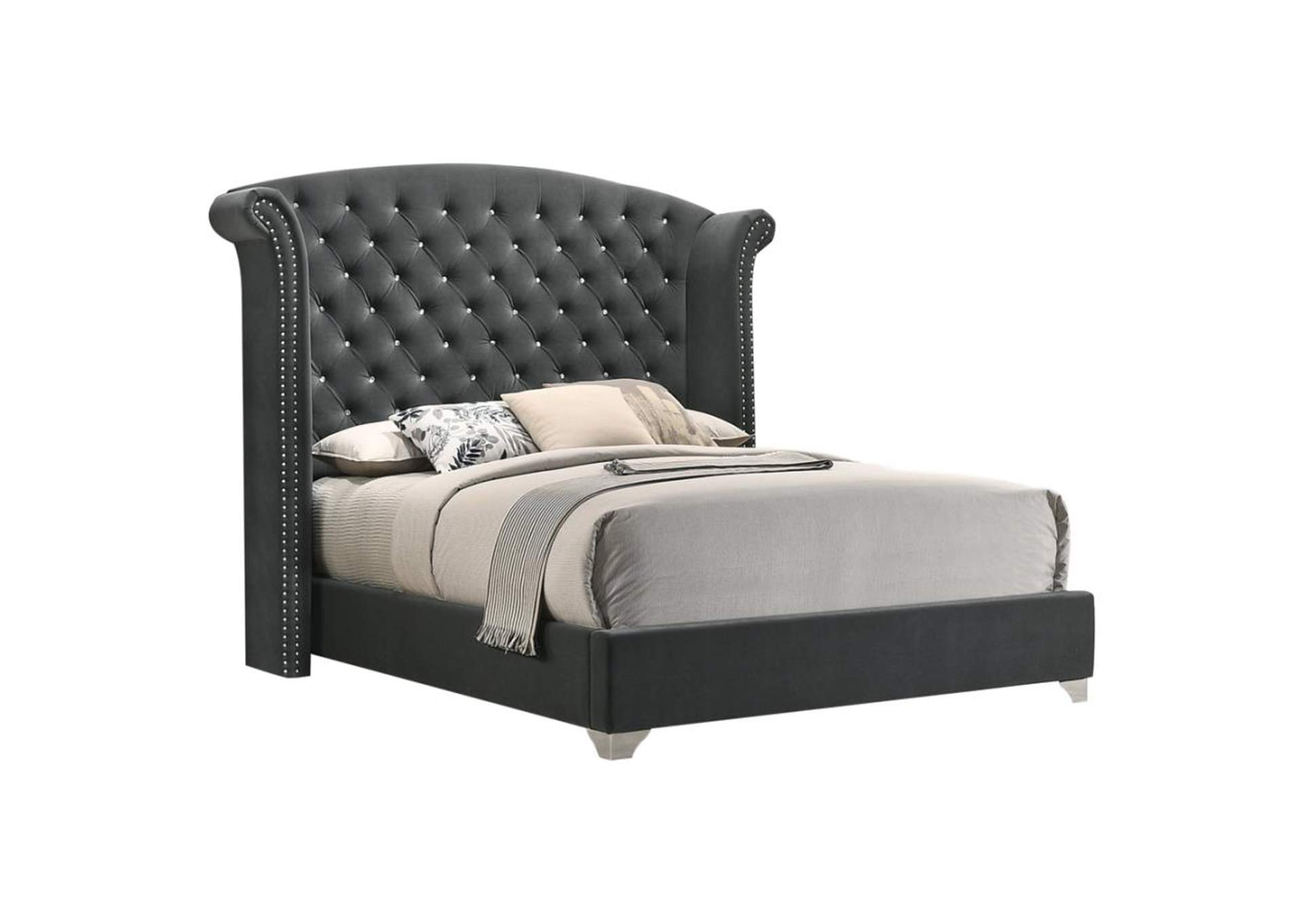 Melody Queen Wingback Upholstered Bed Grey