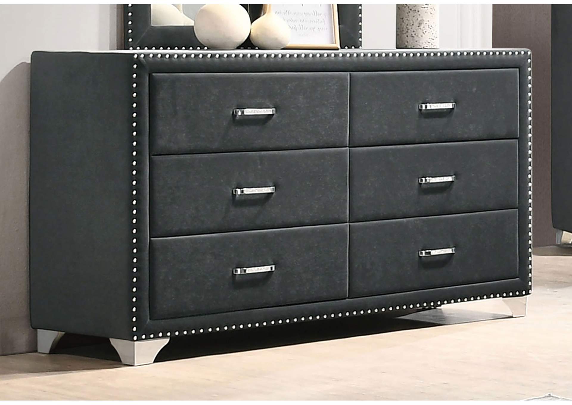 Melody 6-drawer Upholstered Dresser Grey