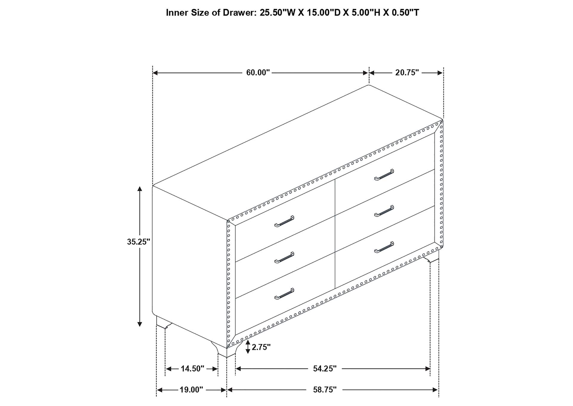 Melody 6-drawer Upholstered Dresser Grey image 14