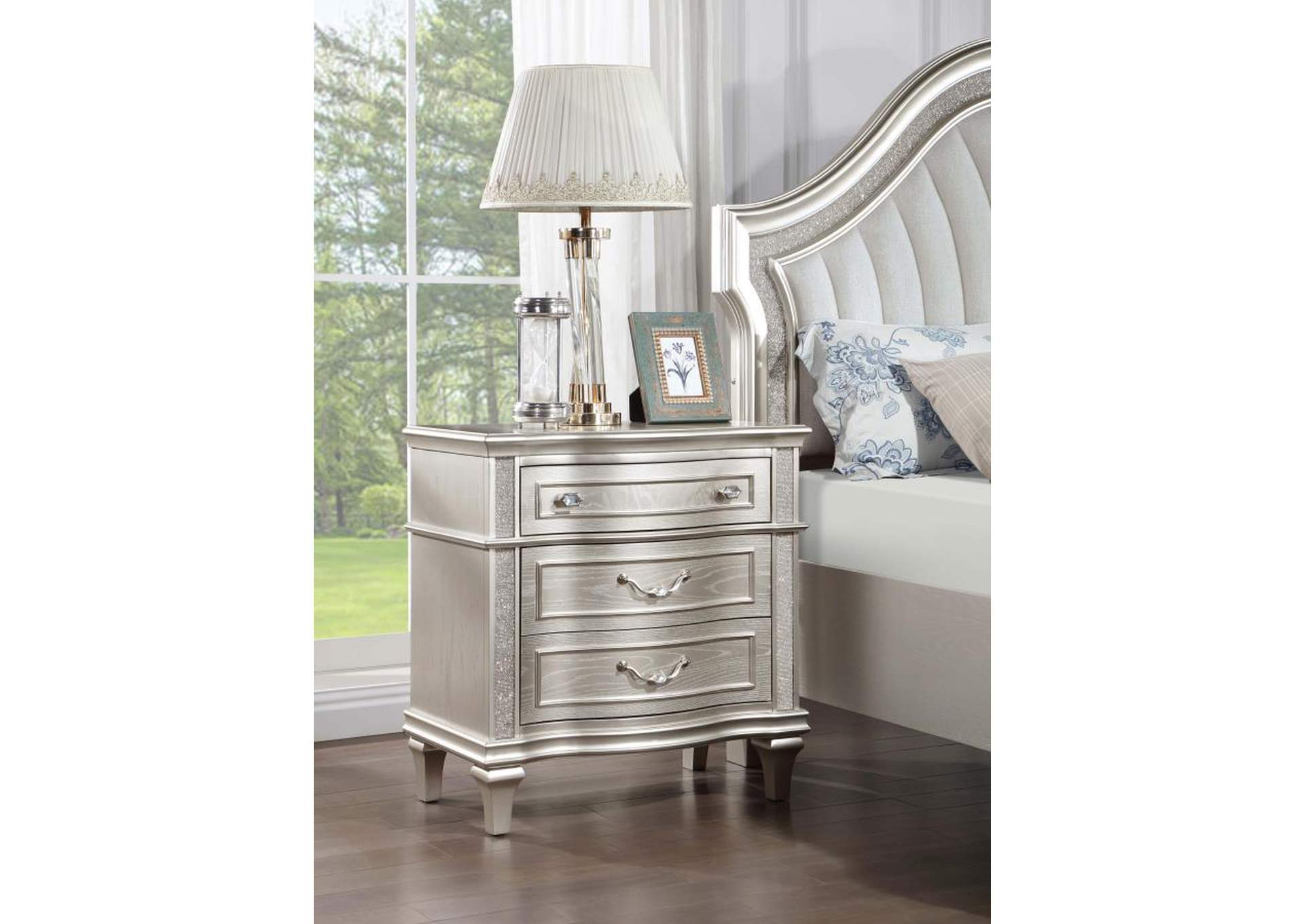 Evangeline 3Drawer Nightstand Silver Oak