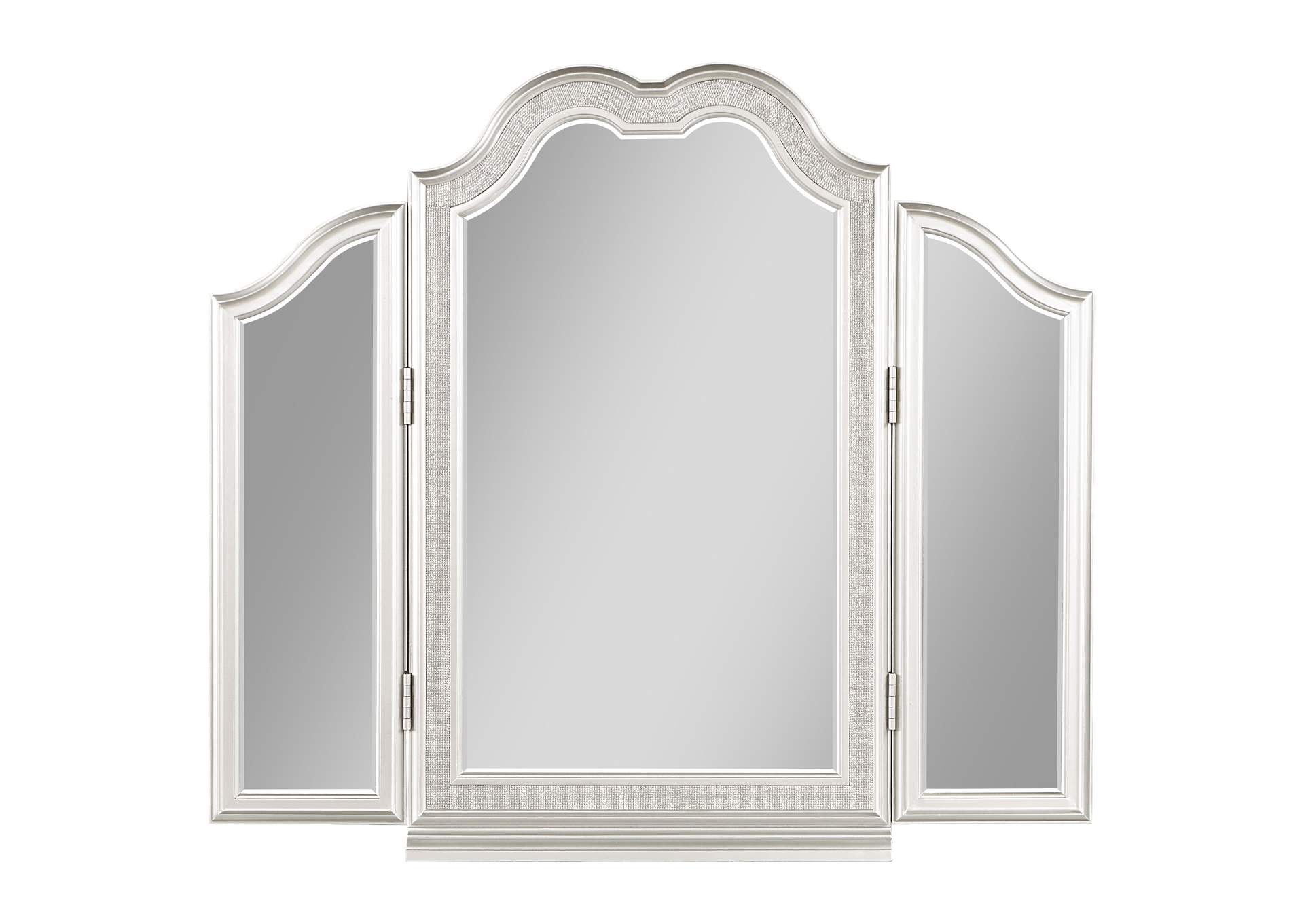 Evangeline 3-piece Vanity Table Set with Tri-Fold Mirror and Stool Silver Oak
