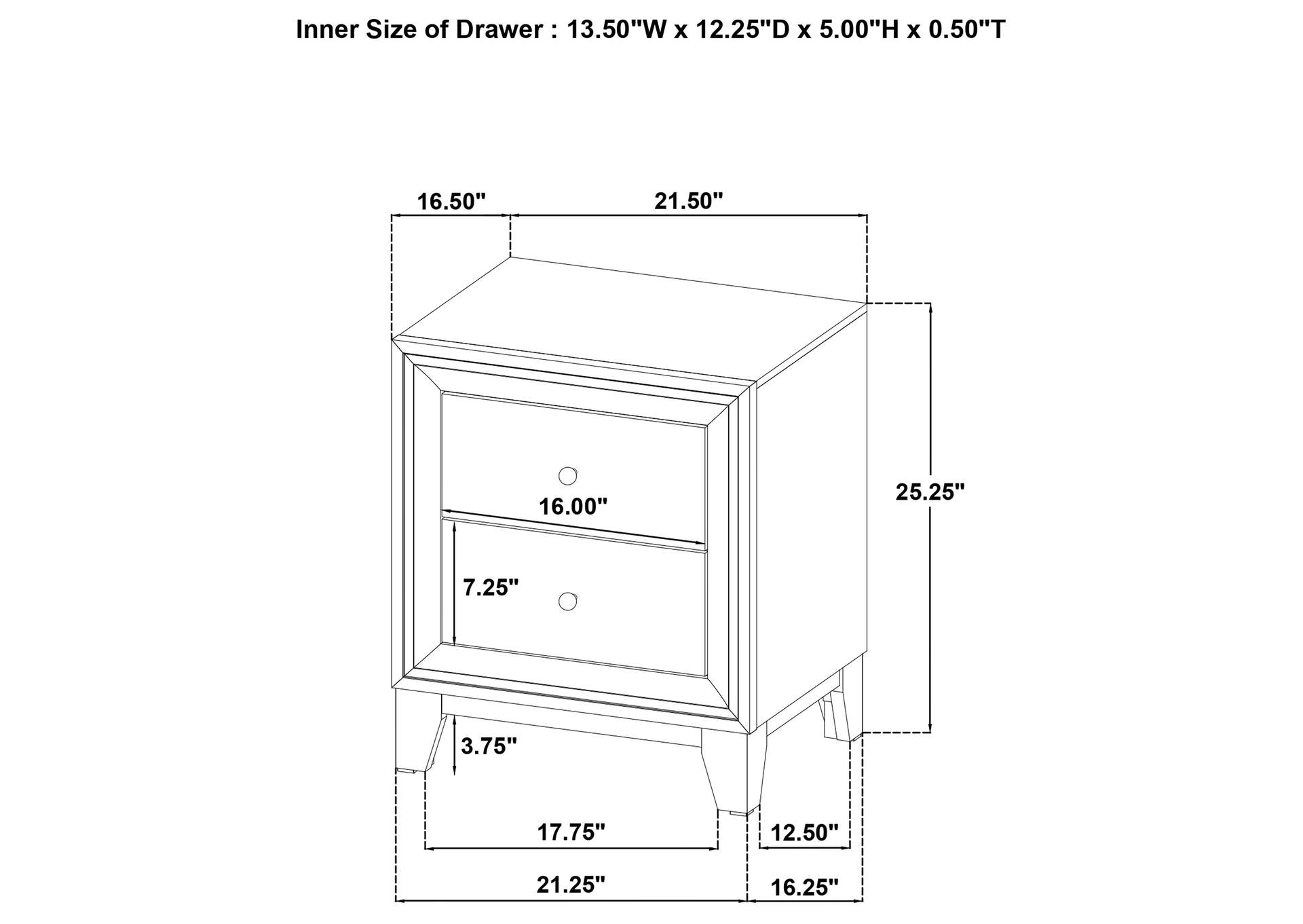 Welsley 2-drawer Nightstand Bedside Table Walnut