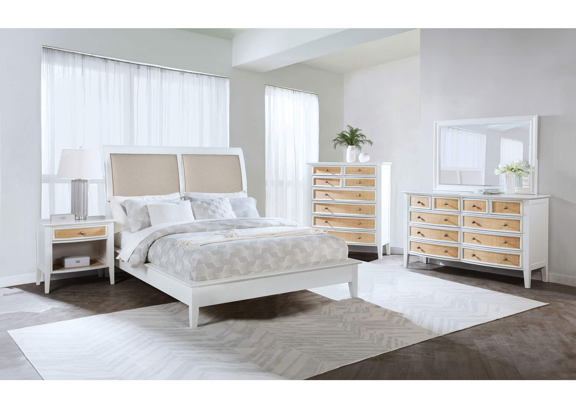 Bexhill 56-inch Upholstered Eastern King Panel Bed White