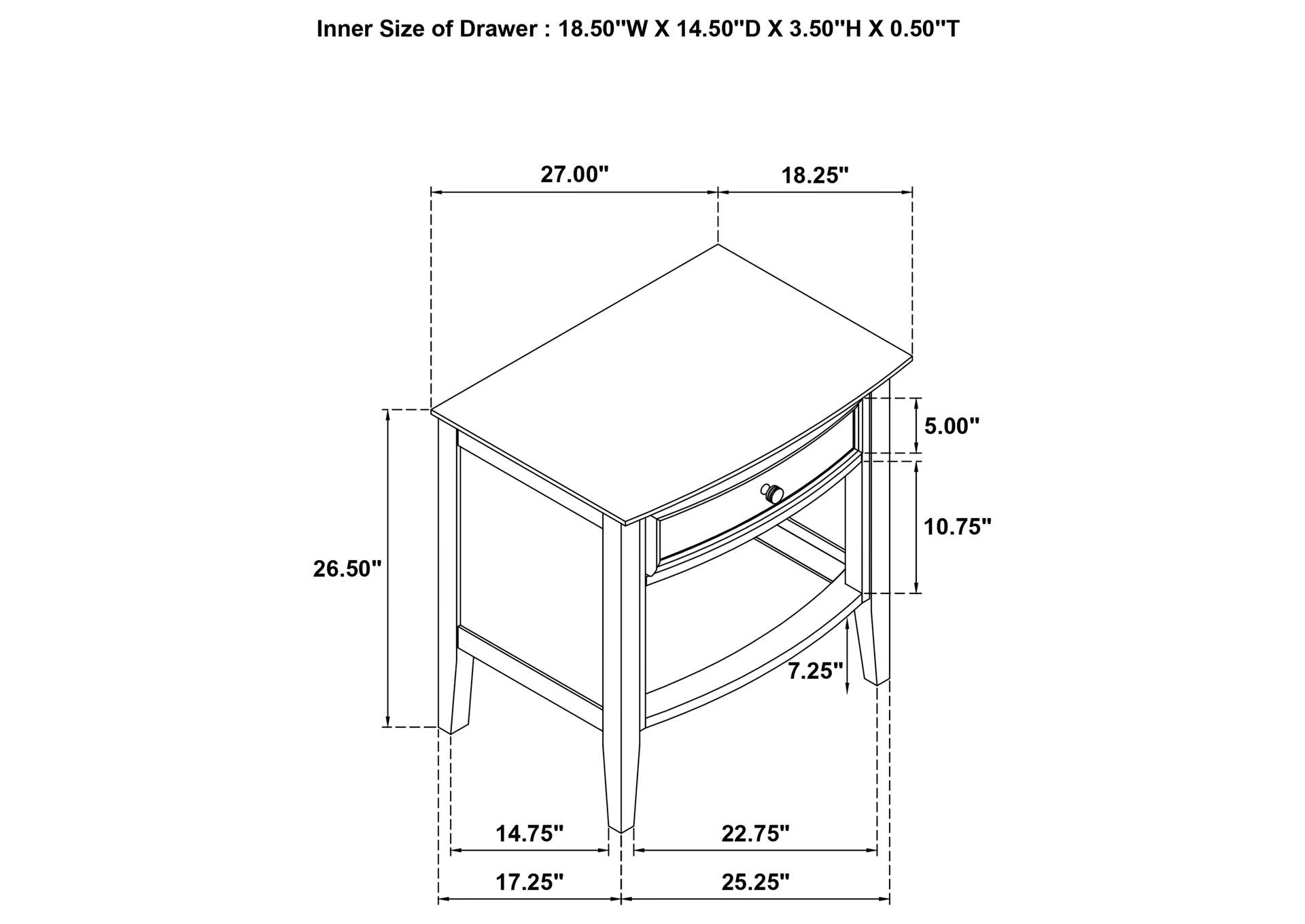 Bexhill 1-drawer Nightstand Bedside Table White