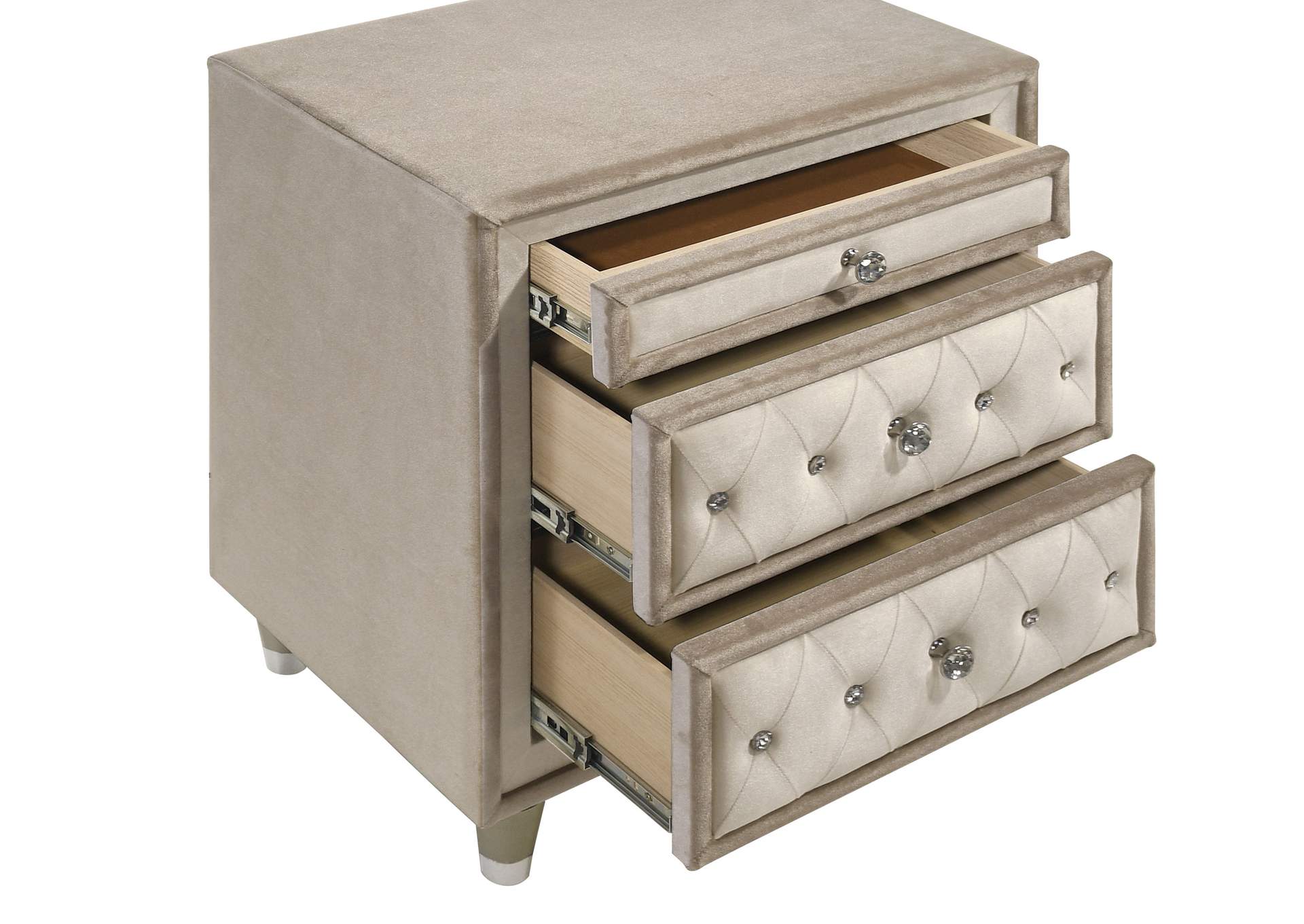 Antonella Upholstered 3-drawer Nightstand Ivory and Camel image 15