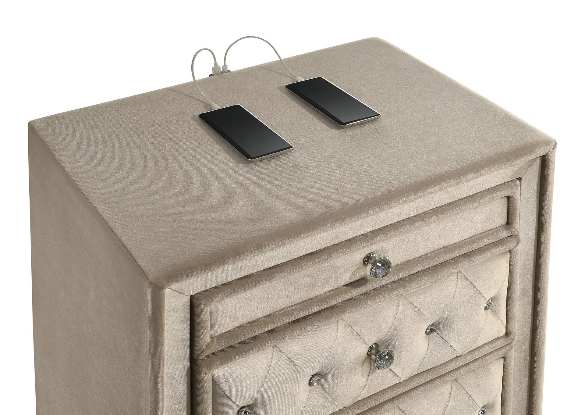 Antonella Upholstered 3-drawer Nightstand Ivory and Camel image 14