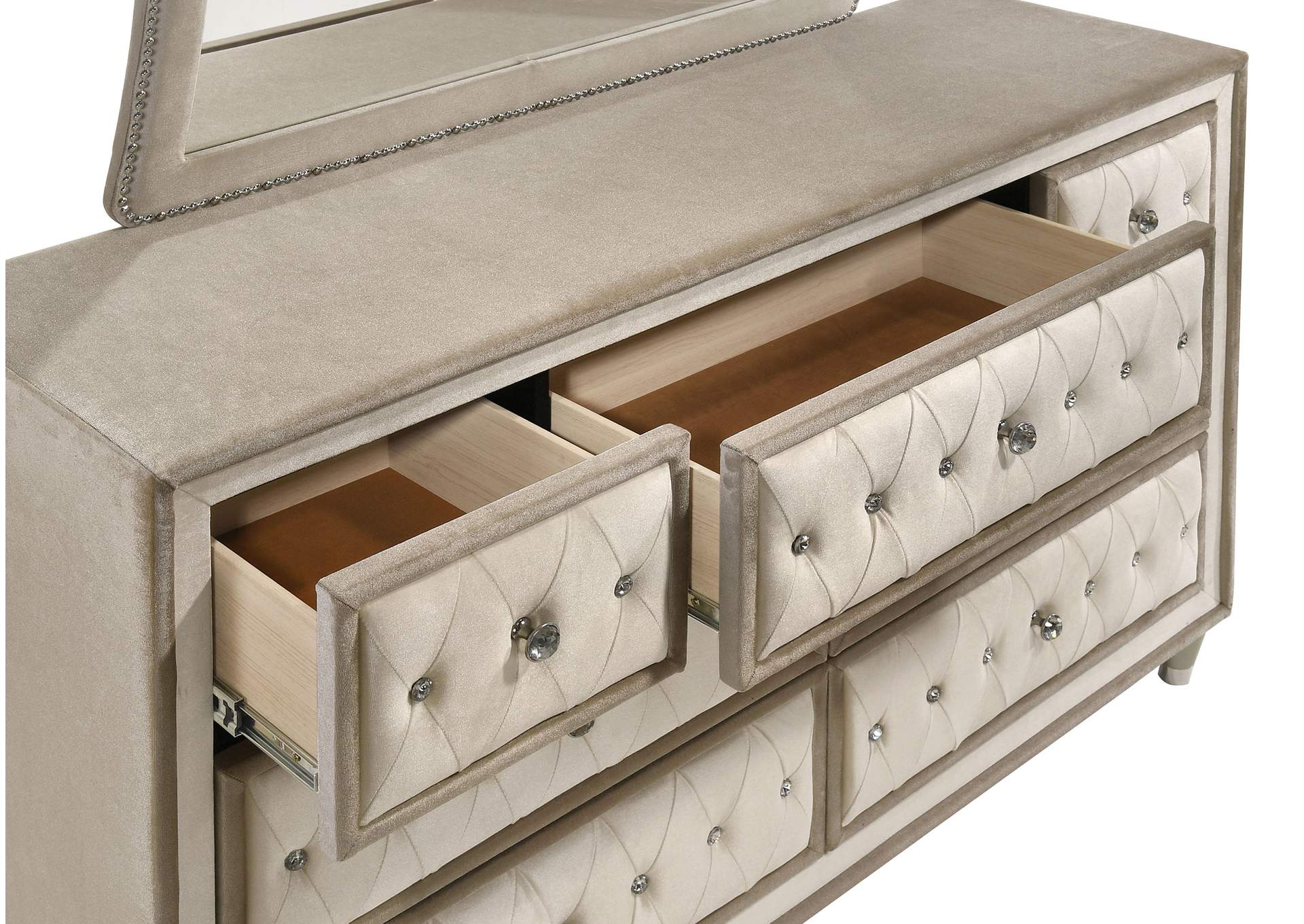 Antonella 7-drawer Upholstered Dresser with Mirror Ivory image 11