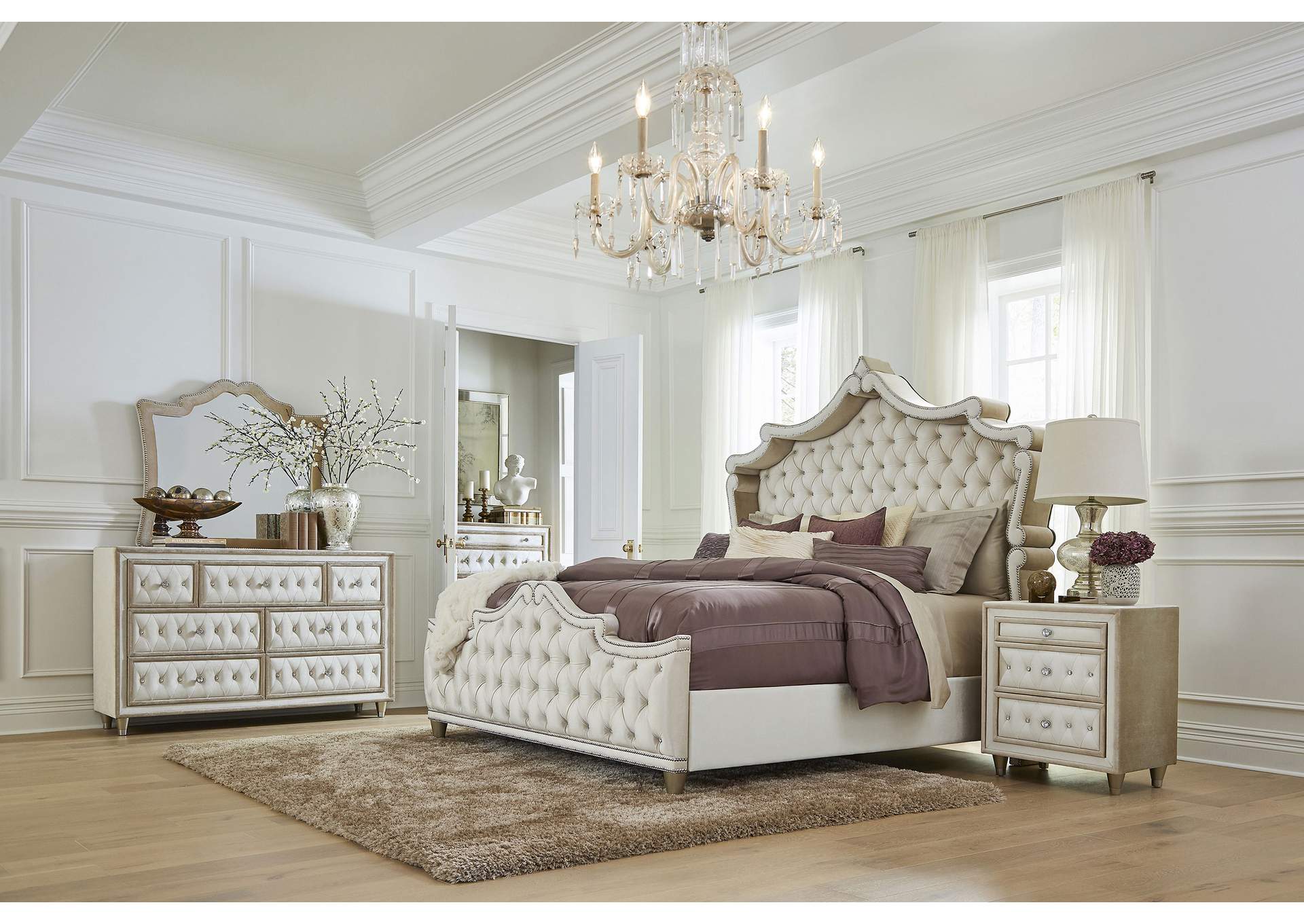 Antonella 7-drawer Upholstered Dresser Ivory and Camel image 17