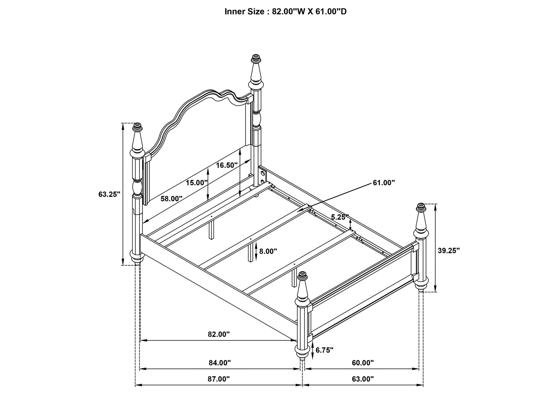 Andover 63-inch Four Poster Queen Bed Dark Oak