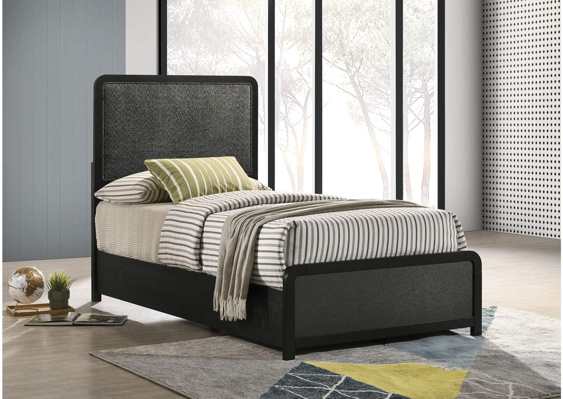 Cavelle 51-inch Upholstered Twin Panel Bed Black image 3