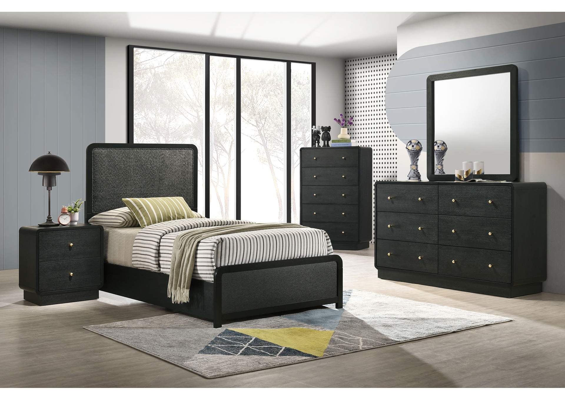 Cavelle 51-inch Upholstered Twin Panel Bed Black image 13