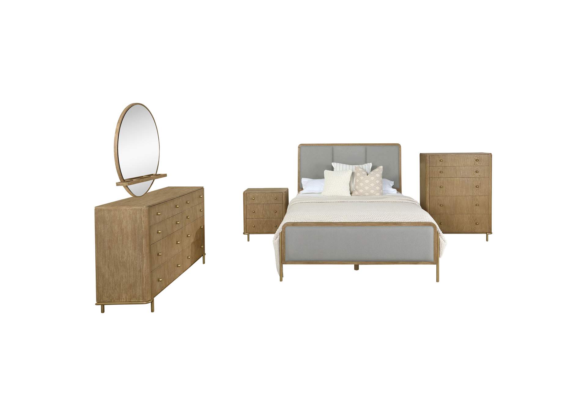 Arini 5-piece Upholstered Eastern King Bedroom Set Sand Wash and Grey