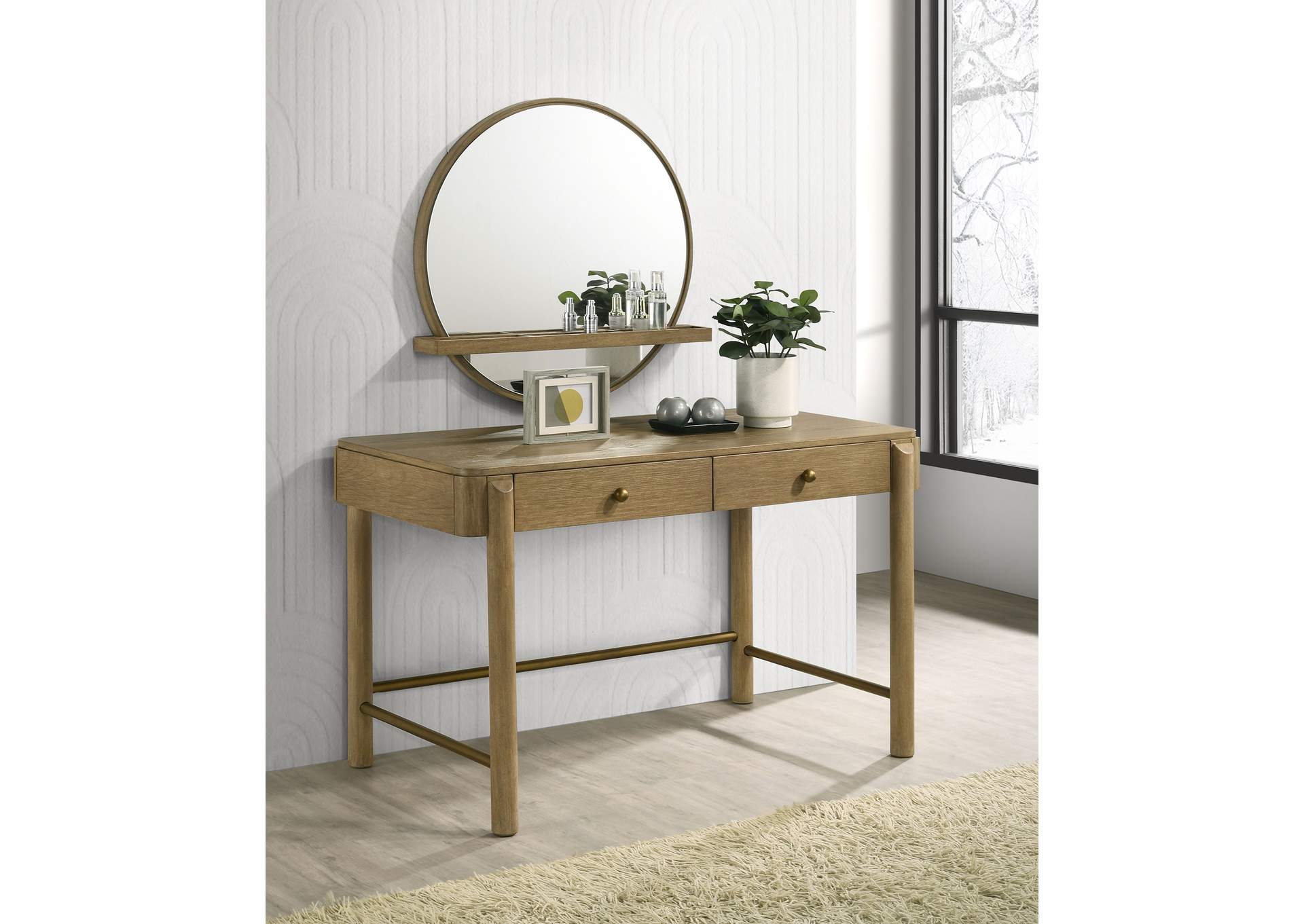 Arini 2-piece Makeup Vanity Table and Mirror Set Sand Wash