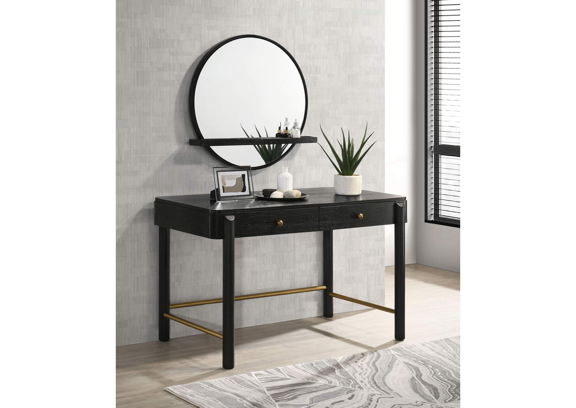 Arini 2-piece Makeup Vanity Table and Mirror Set Black