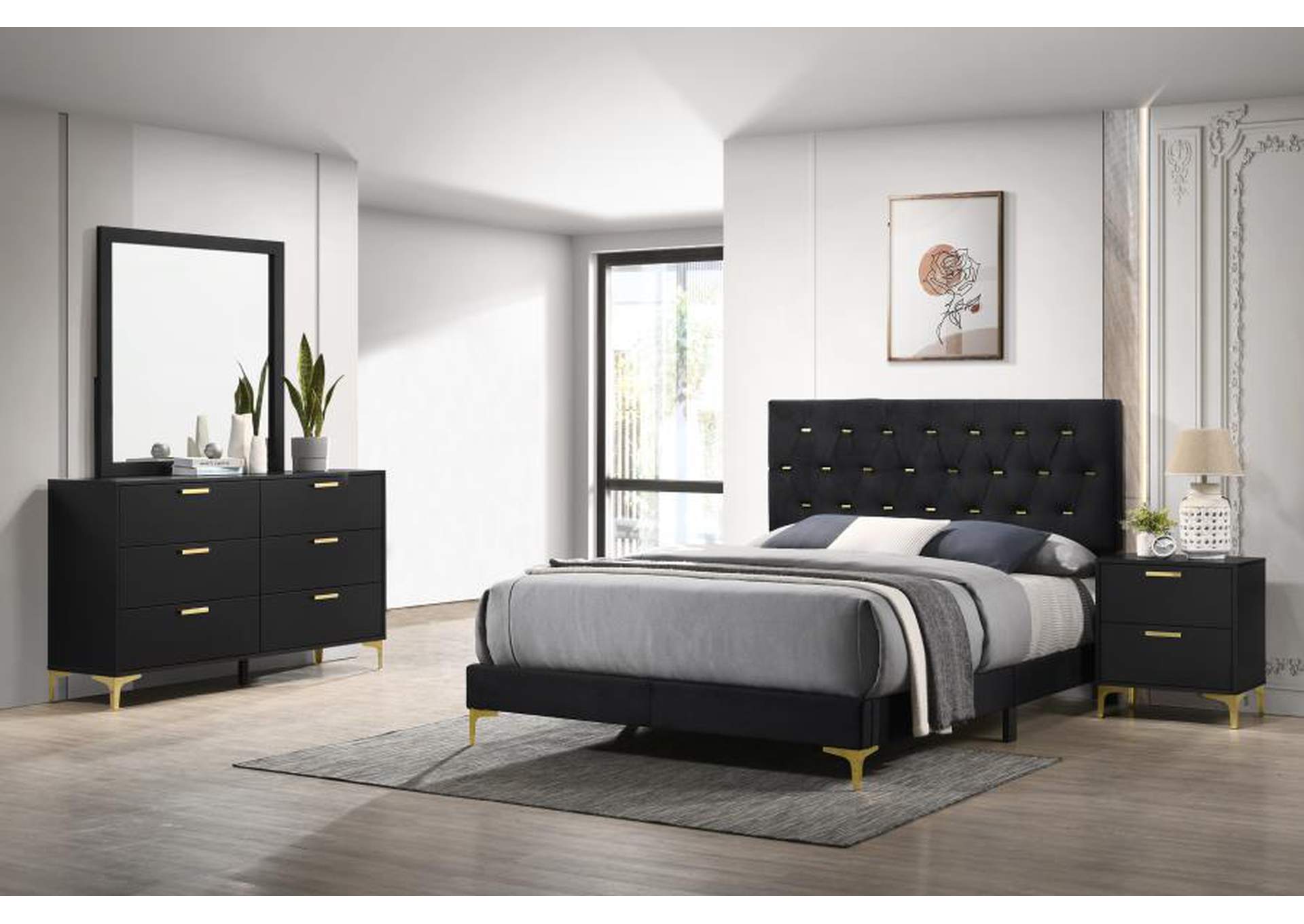 Kendall 4-piece Tufted Panel Eastern King Bedroom Set Black and Gold image 1