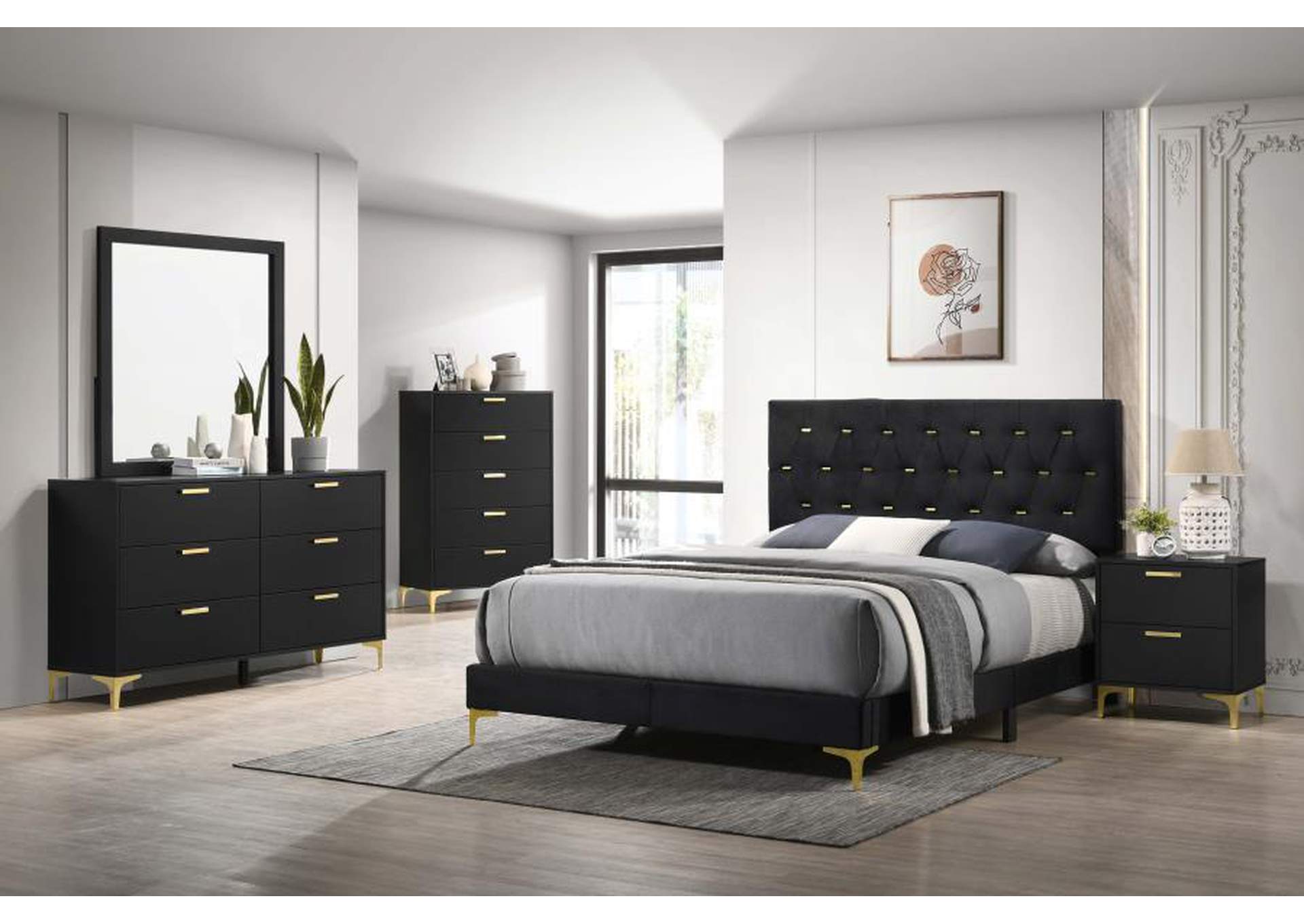 Kendall 5-piece Tufted Panel Eastern King Bedroom Set Black and Gold image 1