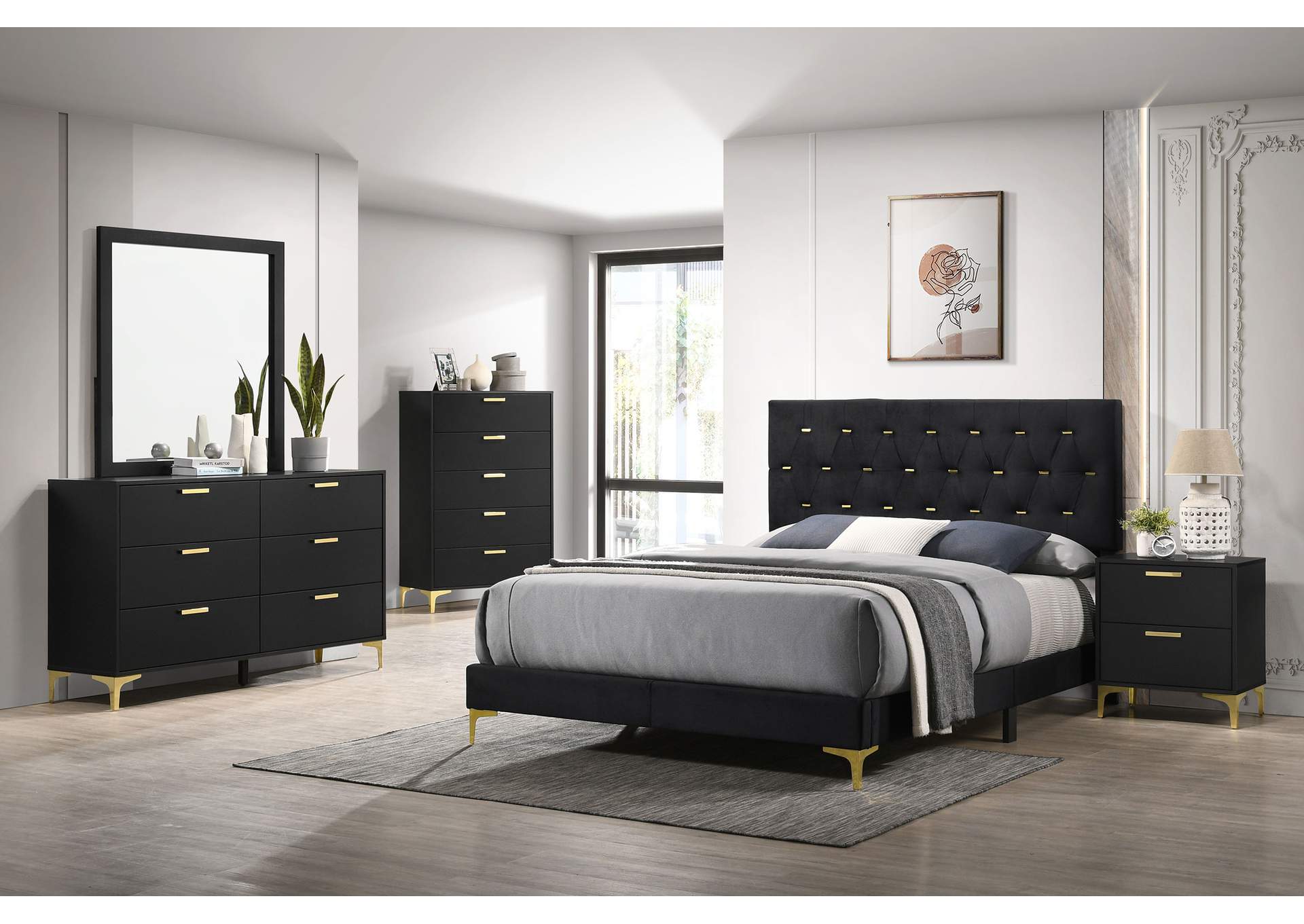 Kendall Upholstered California King Panel Bed Black image 11