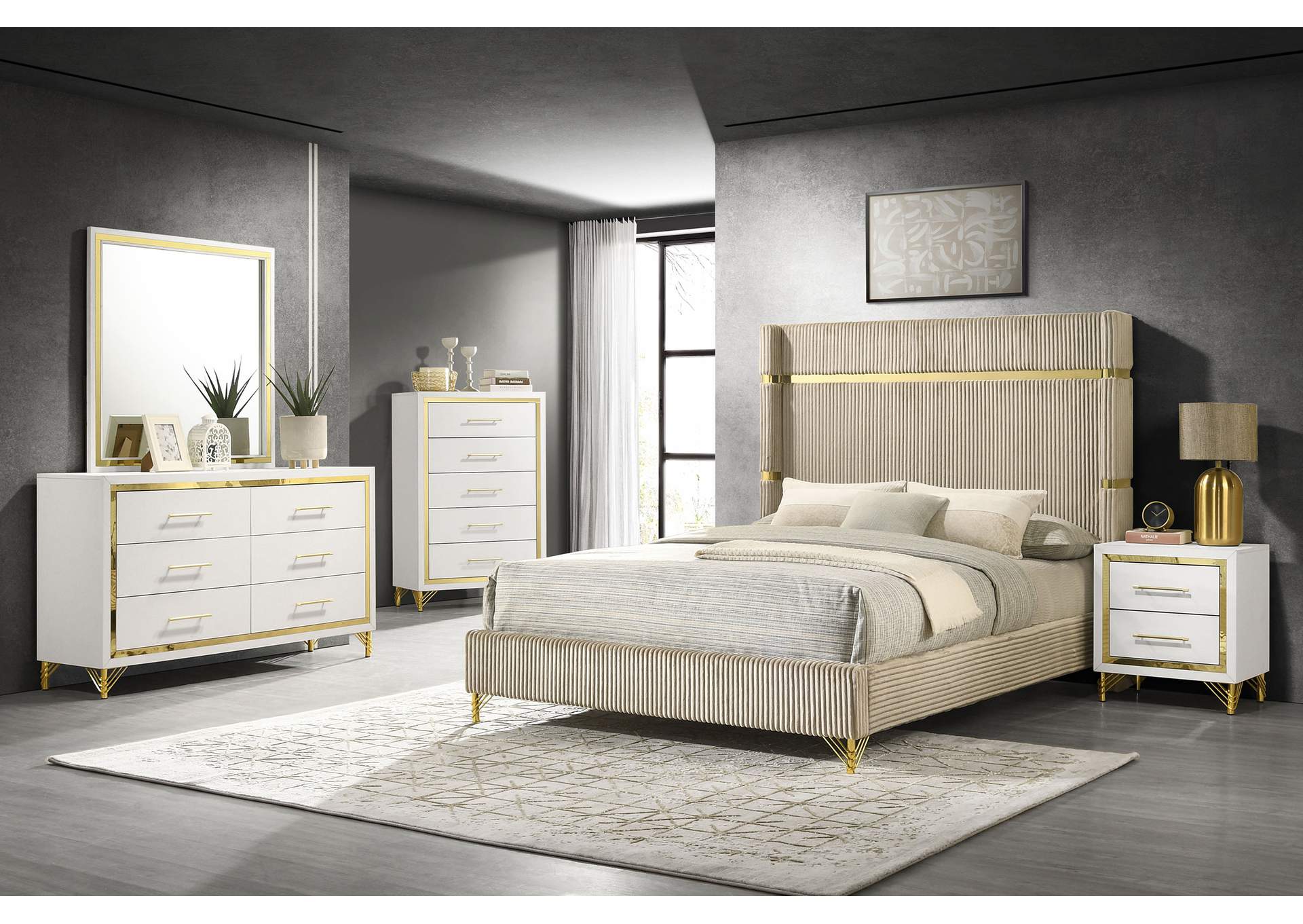 Lucia 61-inch Upholstered Eastern King Wingback Bed Beige