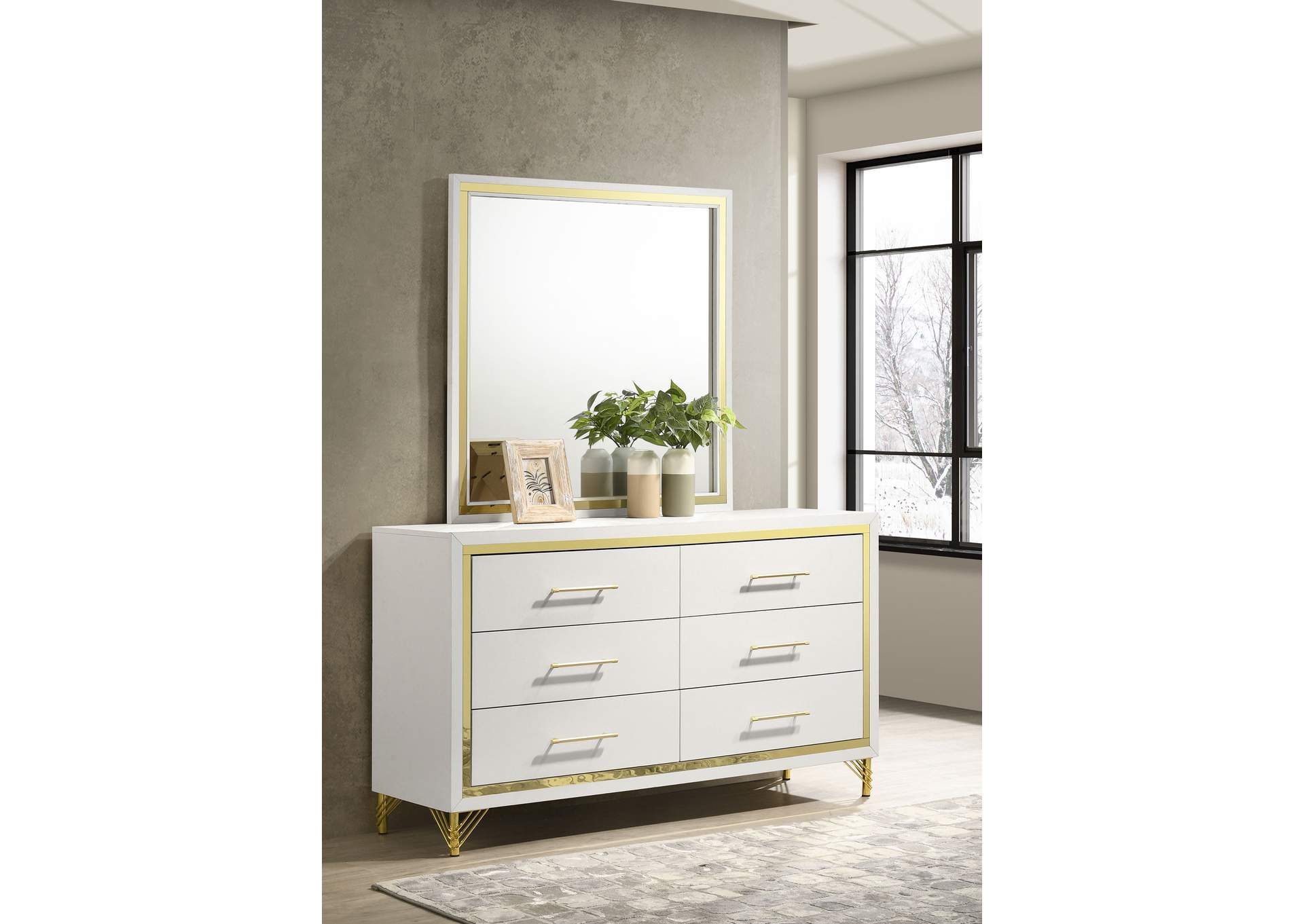 Lucia 6-drawer Dresser with Mirror White