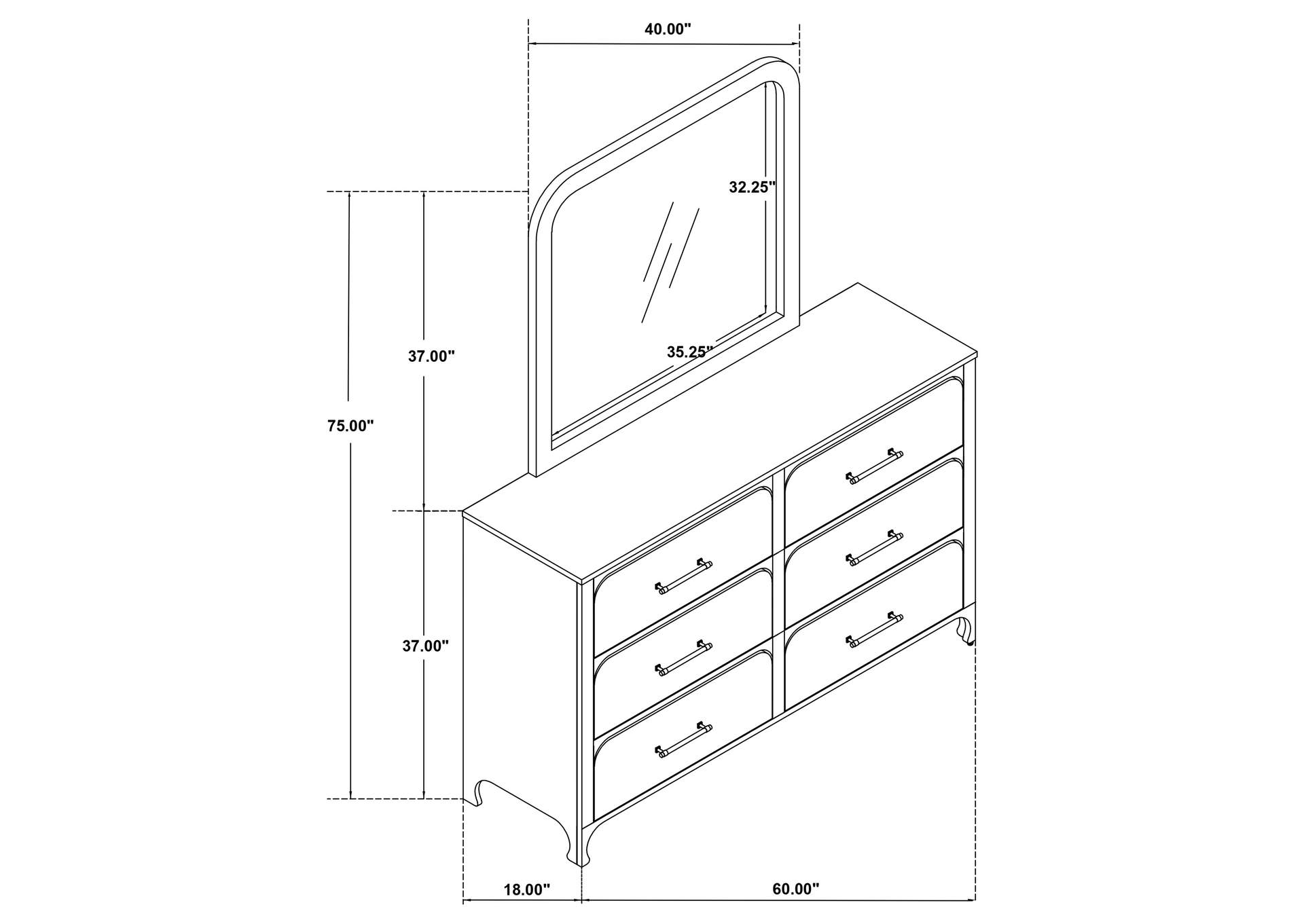 Anastasia 6-drawer Dresser with Mirror Pearl White