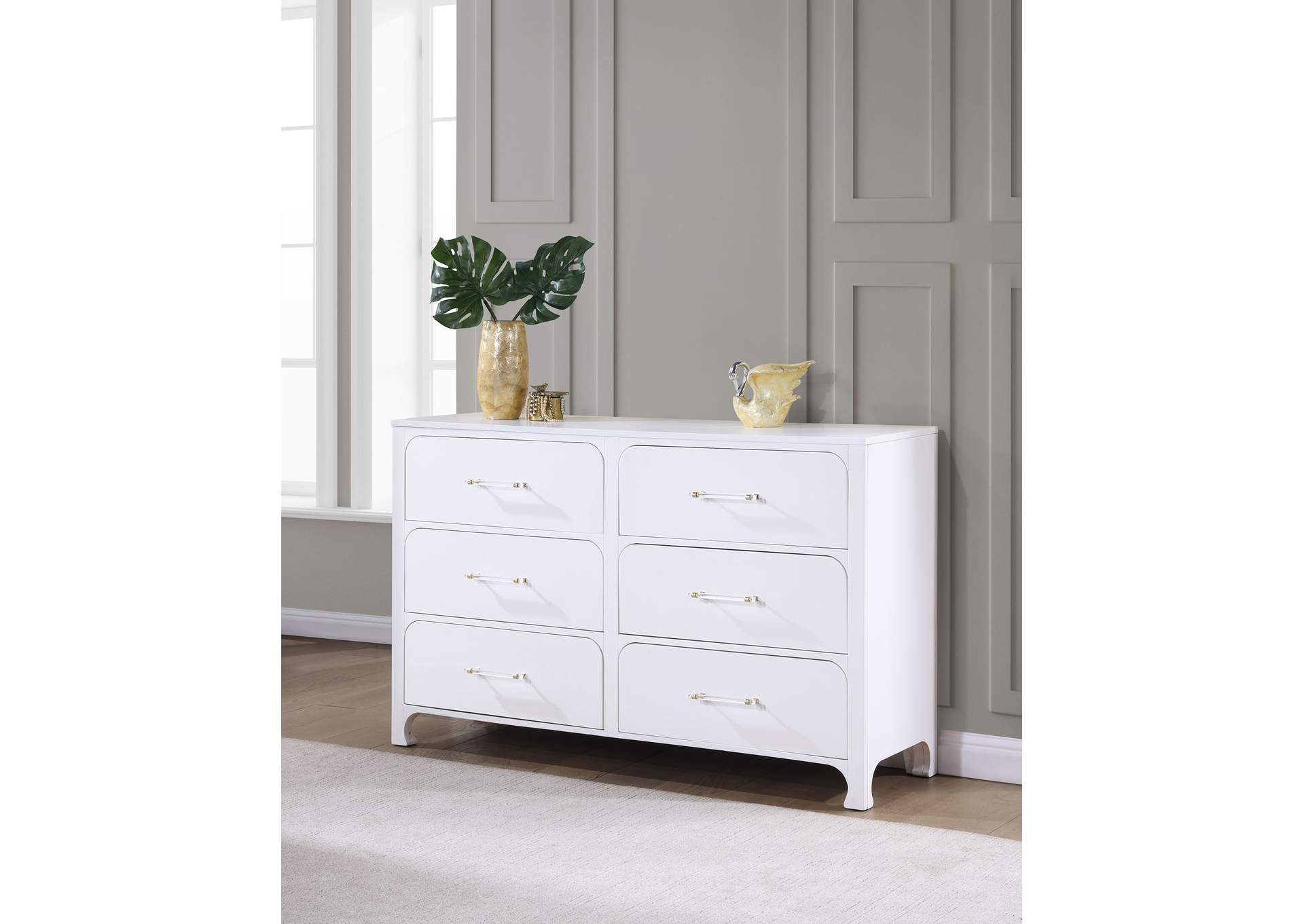 Anastasia 6-drawer Dresser Pearl White
