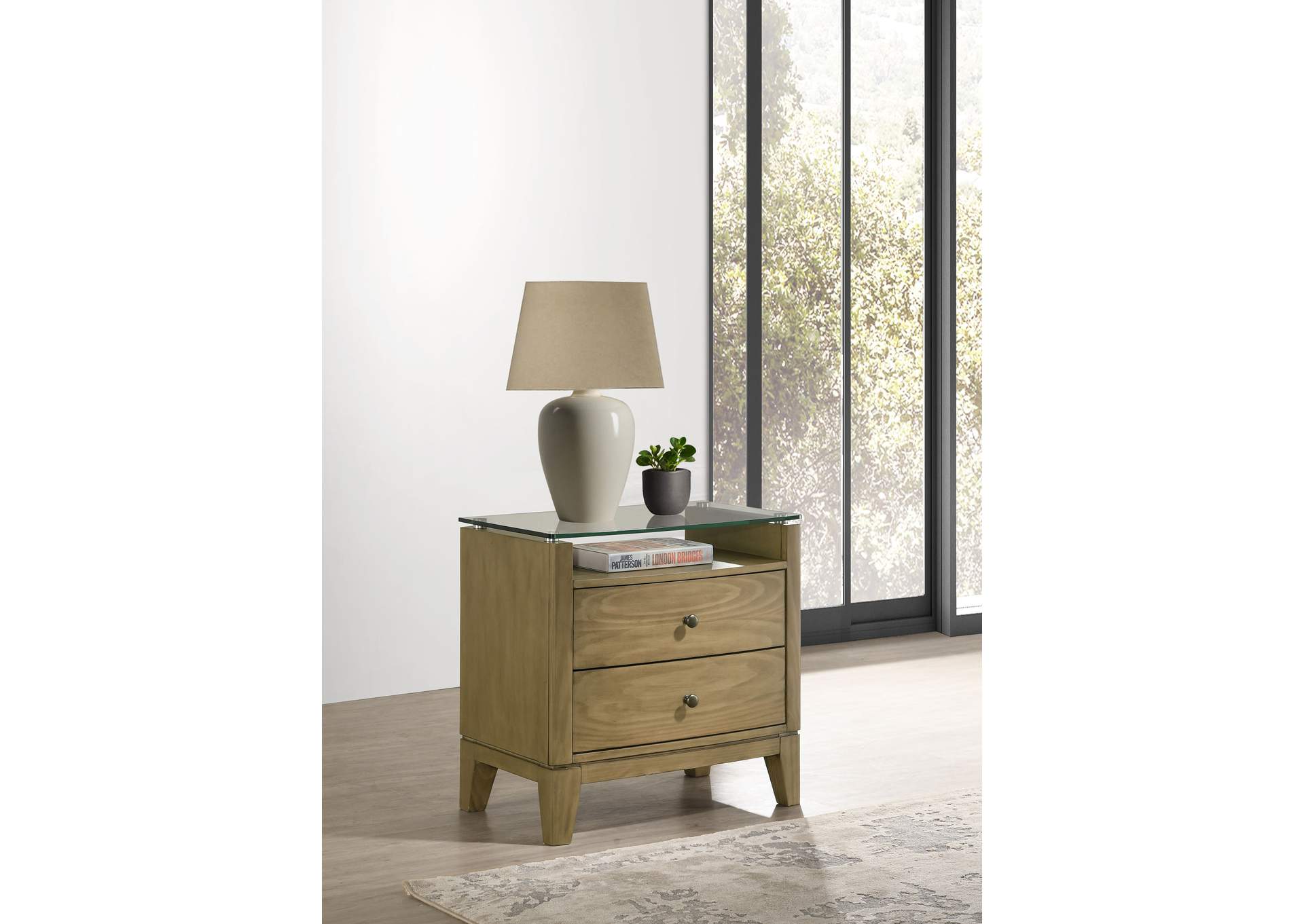 Granada 2-drawer Glass Top Nightstand Natural Pine
