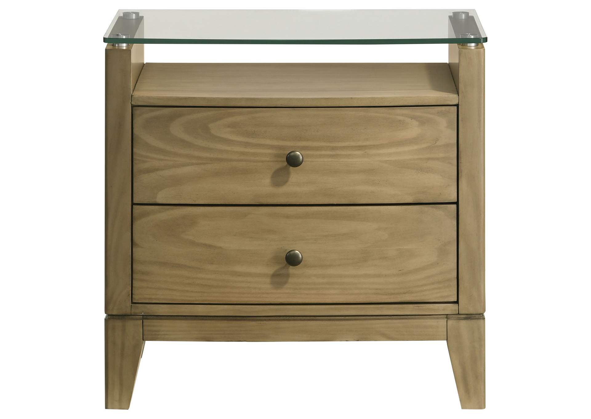 Granada 2-drawer Glass Top Nightstand Natural Pine
