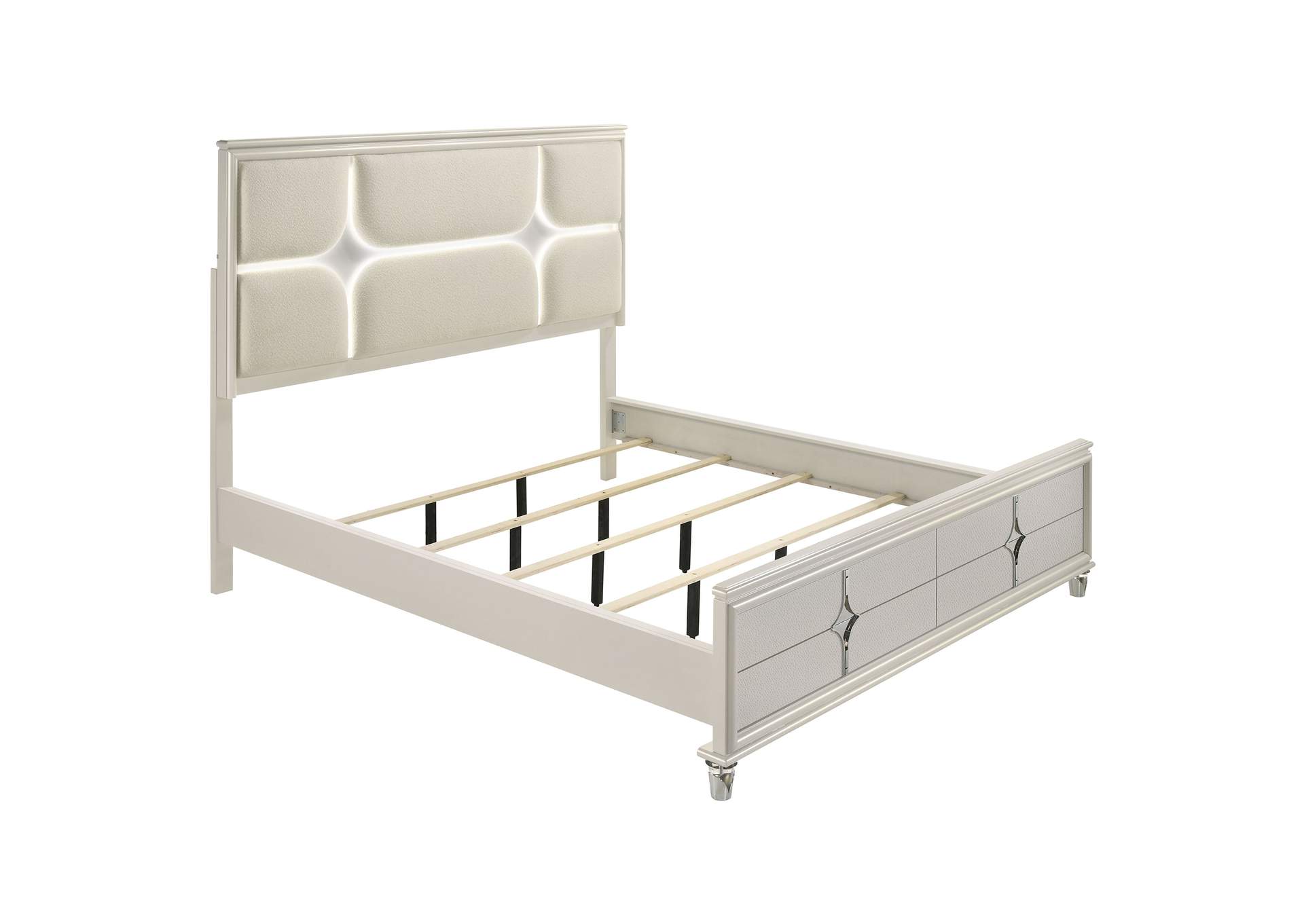 Olivia California King Panel Bed LED Headboard Pearl White