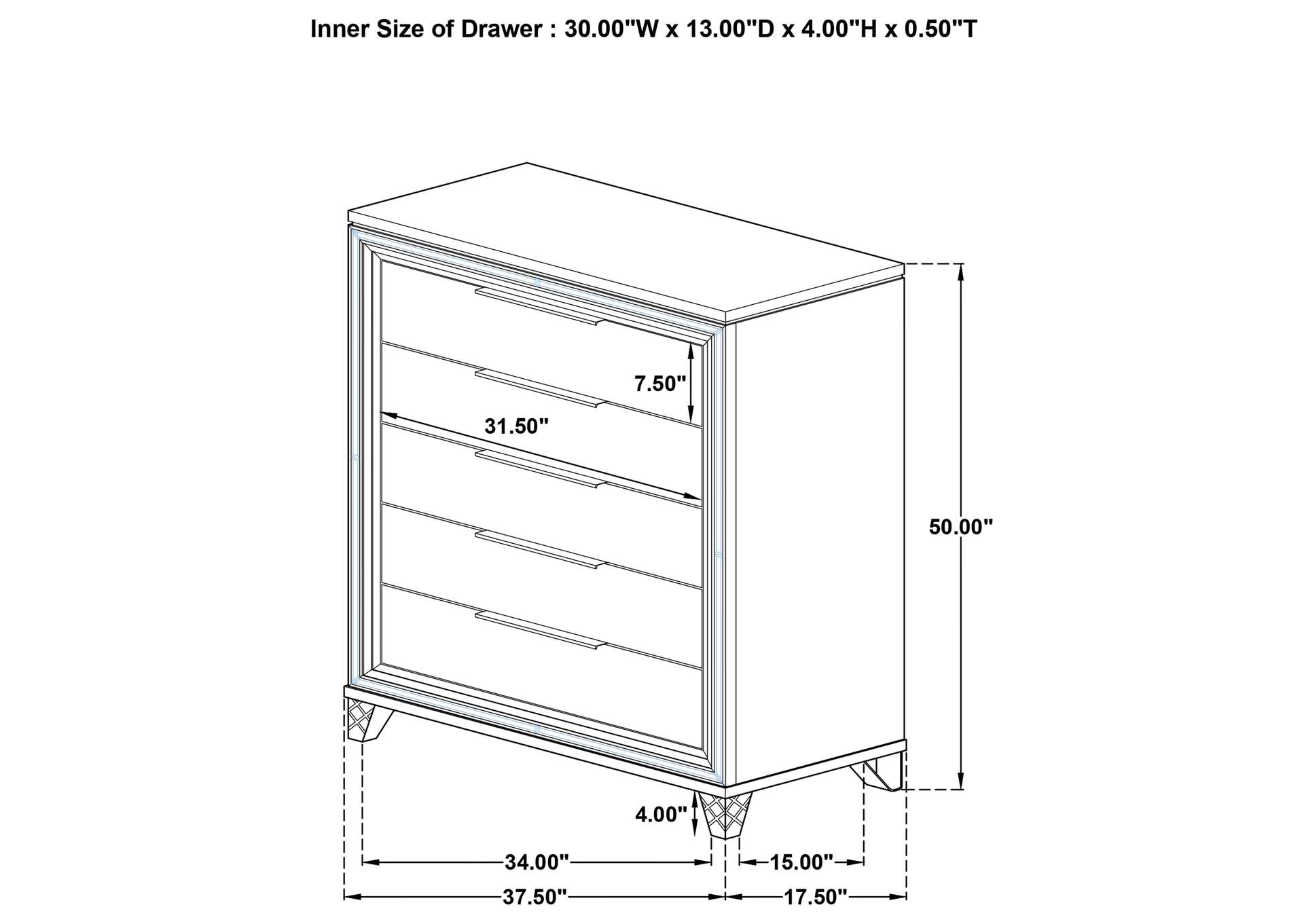 Marmore 5-drawer Bedroom Chest of Drawers White