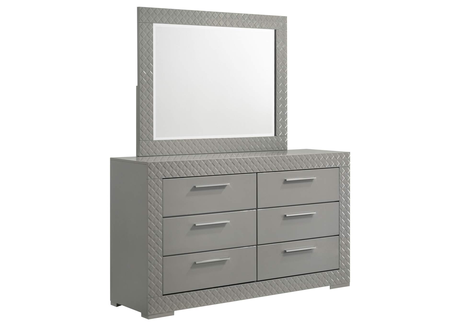 Ives 6-drawer Dresser and Mirror Grey High Gloss