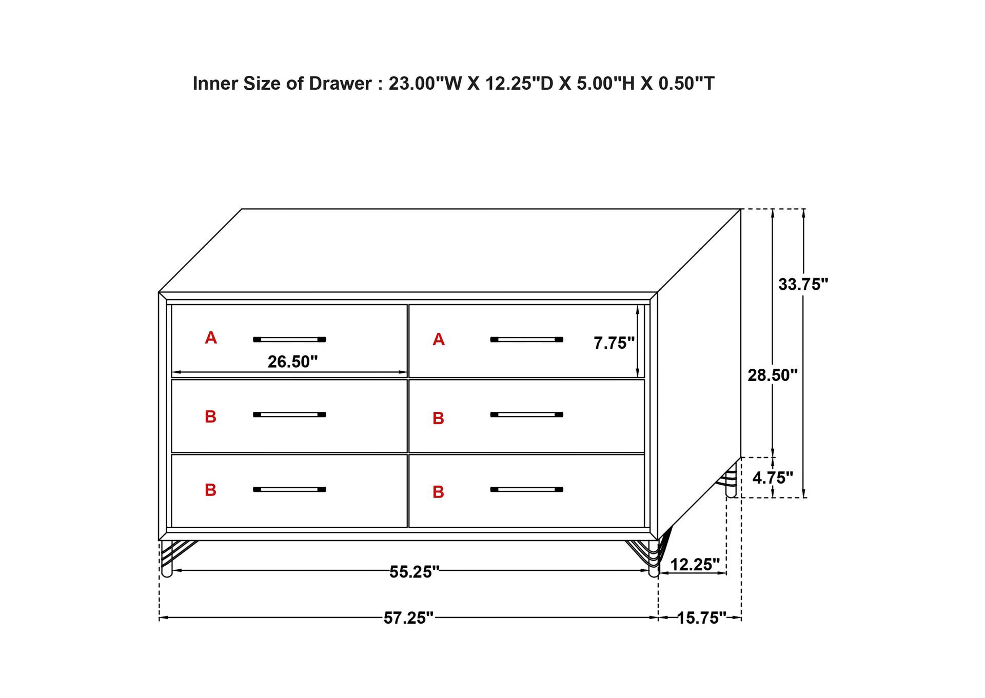 Lucia 6-drawer Dresser Cabinet Black