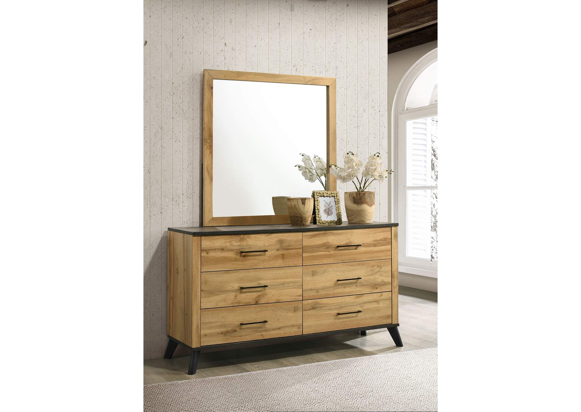 Kaywood 6-drawer Dresser and Mirror Natural Pine